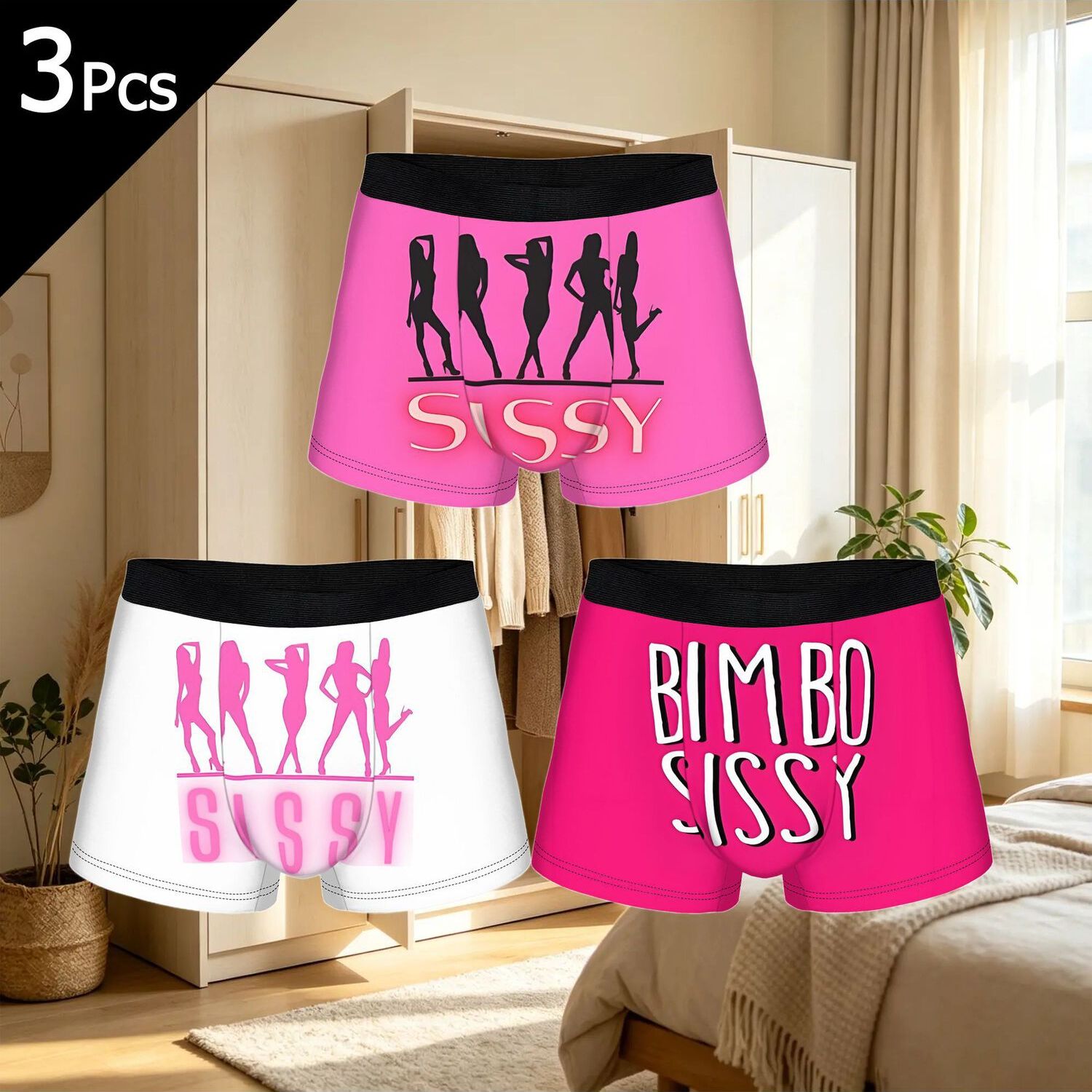TEMU 3pcs Sissy Red Neon And Dark Grey Biihudu Underpants Breathable Panties Men's Underwear Comfortable Biihudu Shorts Boxer Briefs