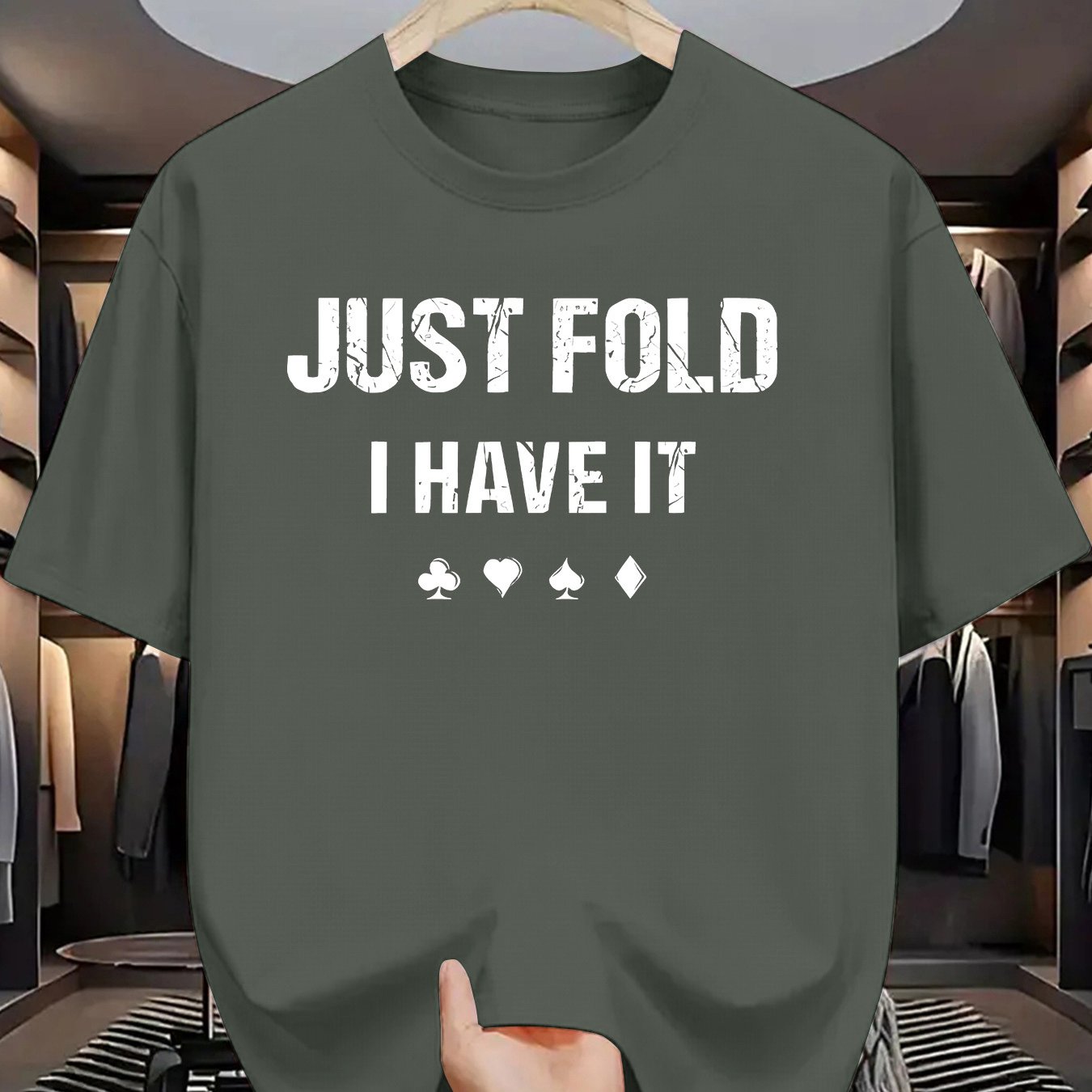 TEMU Just Fold I " Crew Neck T-shirt, Featuring A Stylish Card , Simple And Versatile Style