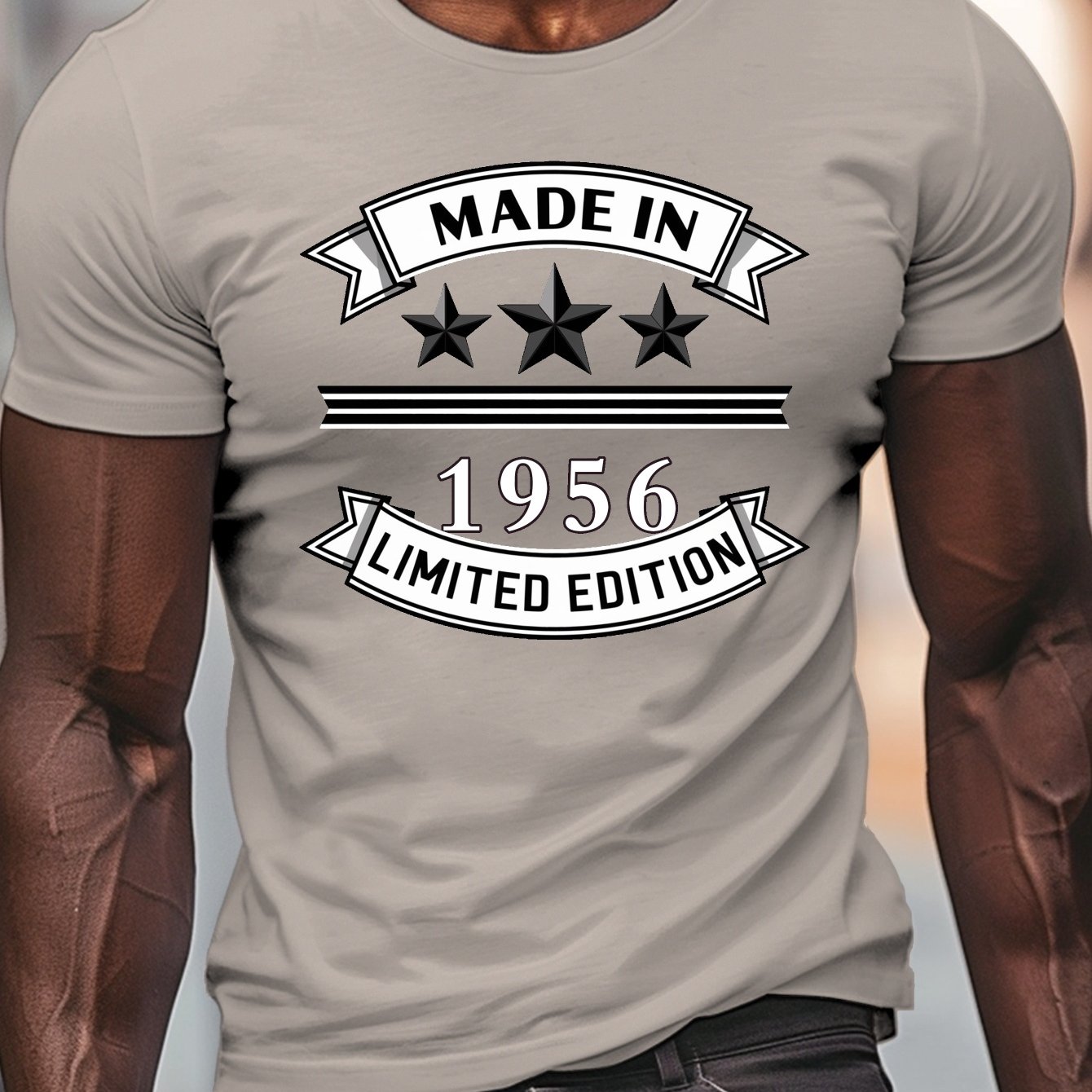 TEMU Made In Edition 1956 Print, Men's Round Crew Neck Short Sleeve Tee, Casual T-shirtcasual Comfy Lightweight Top For Summer