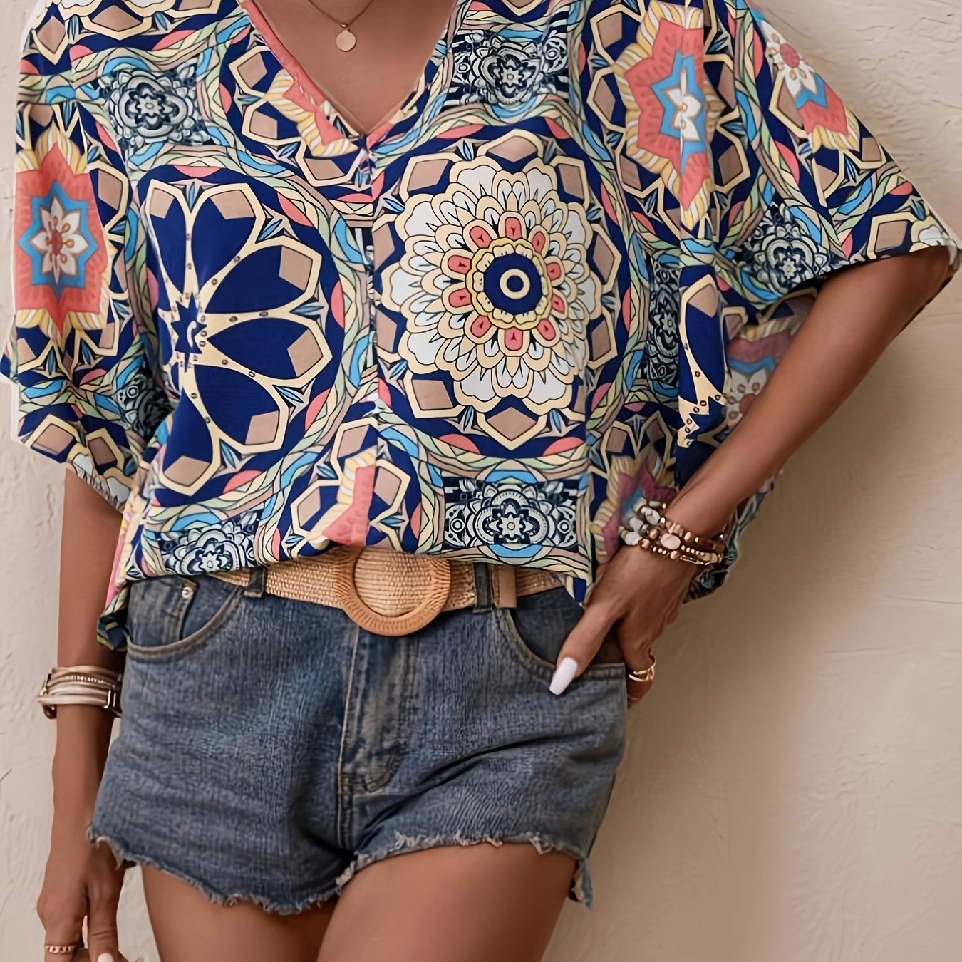 Elegant Geometric Print Women's Blouse Shirt