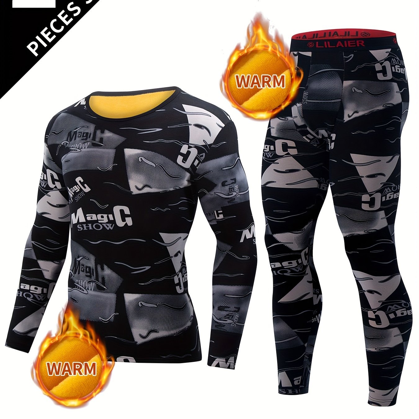 2pcs Men's Thermal Underwear Set, Skiing Winter -lined Thermal Base Layer, Body-hugging Long Sleeve Crew Neck Top And Bottom Set