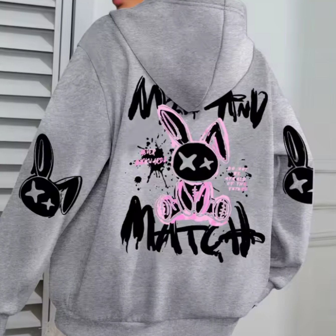 Image of Women's Bunny Graffiti Hooded Sweatshirt - Thick Warm Pullover Hoodie With Hood, Streetwear Suitable For - Wear, Gift For
