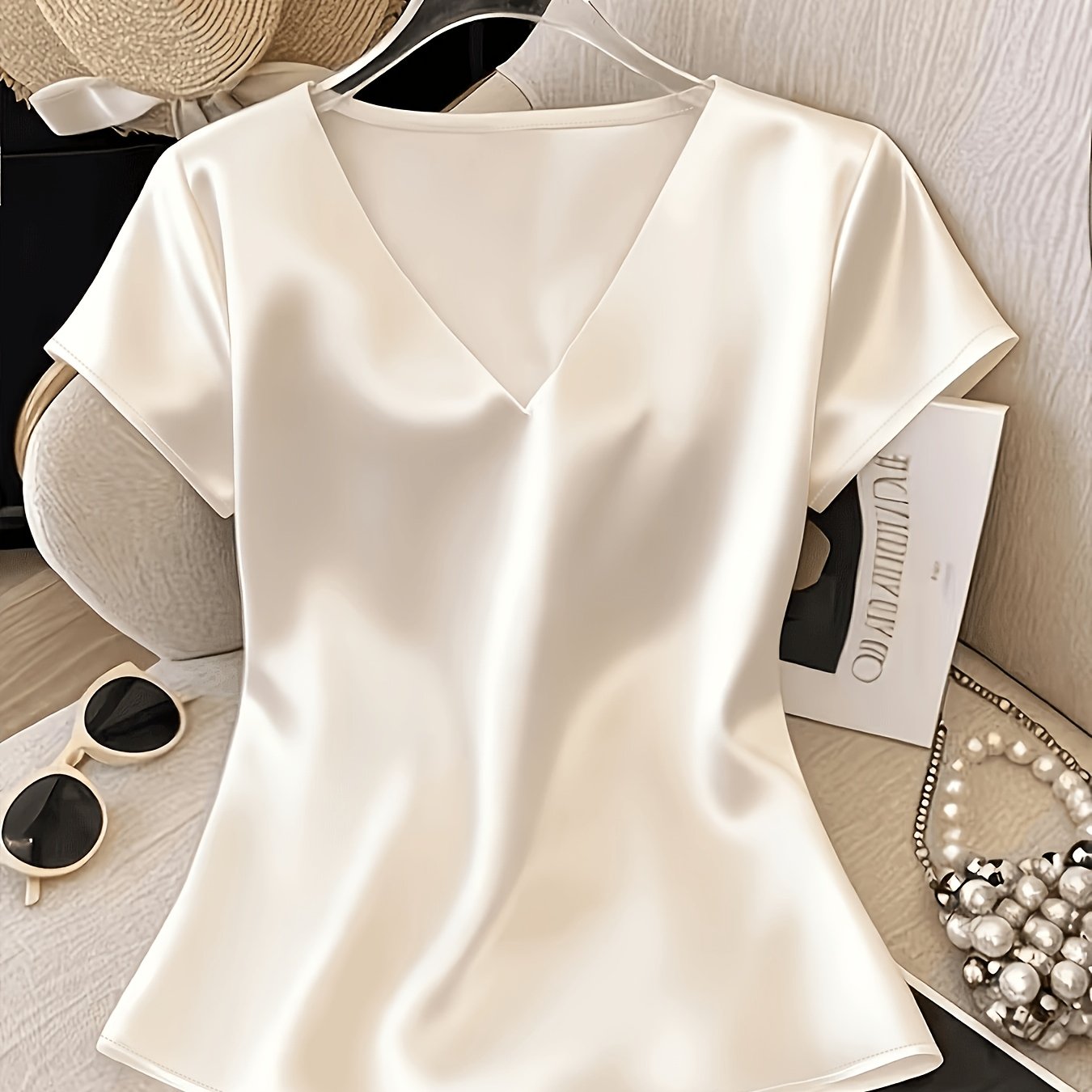 TEMU Elegant , Maglia Elegante con Scollo a V - Maglia da Pendolare