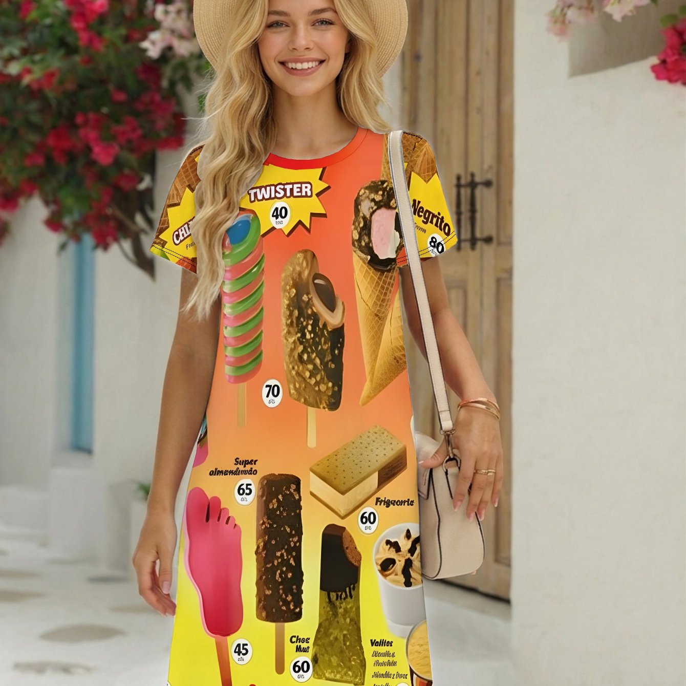 TEMU Icecream Women' Size T-shirt Dress, Stylish Print Design