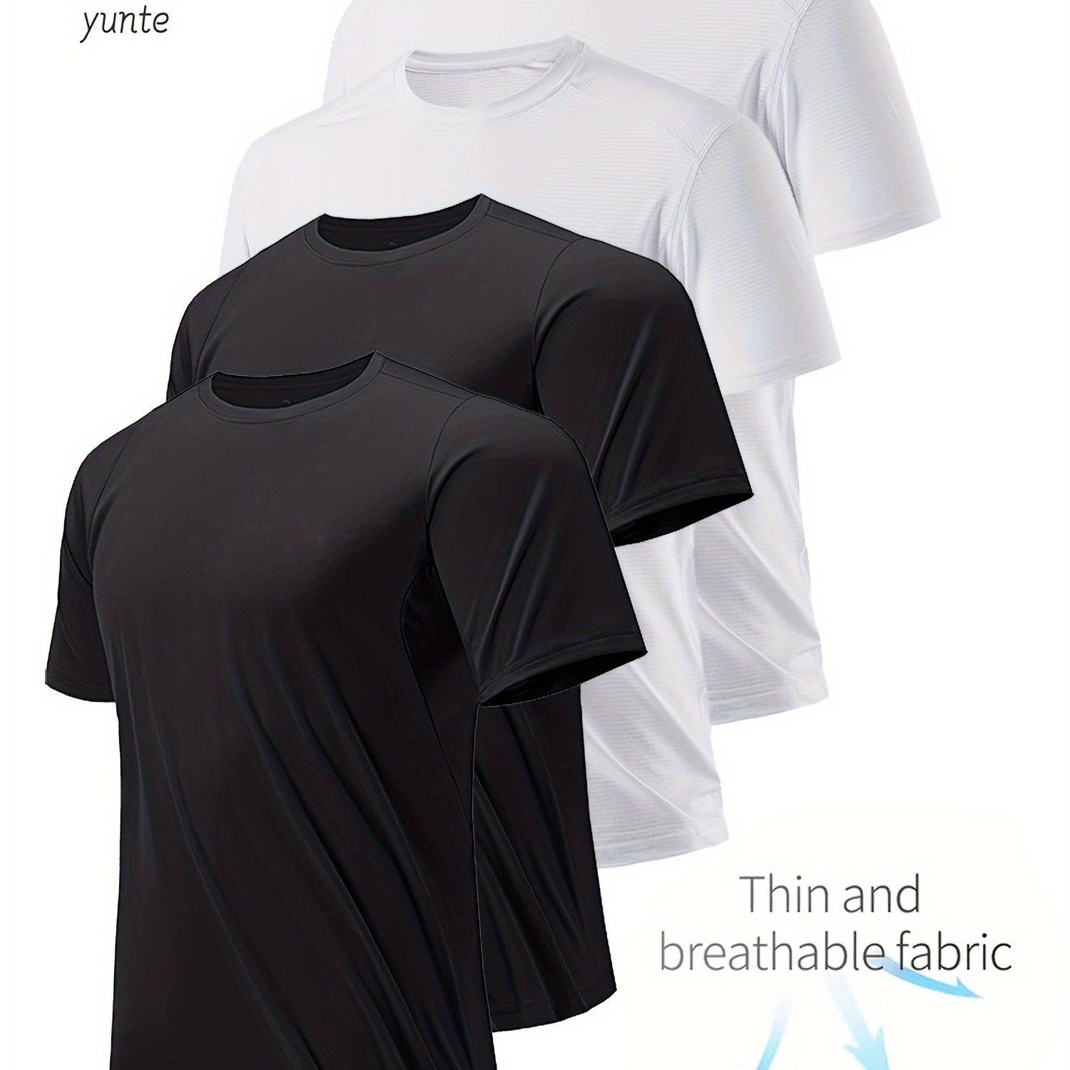 E-shop 4er-Set Herren T-Shirts in Unifarben, Kurzarm, Leicht und Bequem für den Sommer im Freien