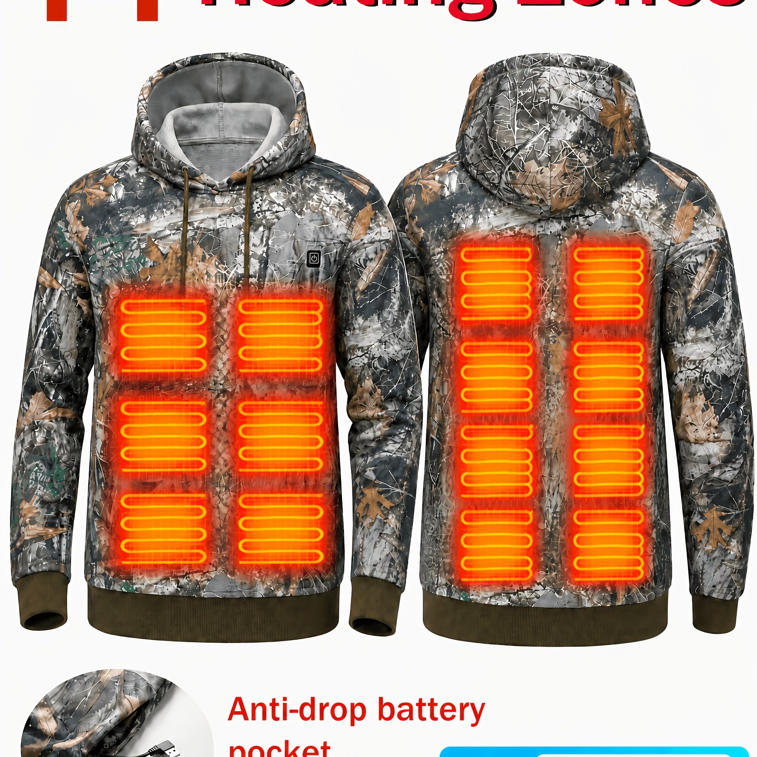 Image of Autumn And Winter 's Electric Heated Hoodie Usb Plug-in Smart Temperature Control Electric Heating Hoodie 14-zone Heating Clothing Wet Climate Travel Gear (excluding Power Bank)