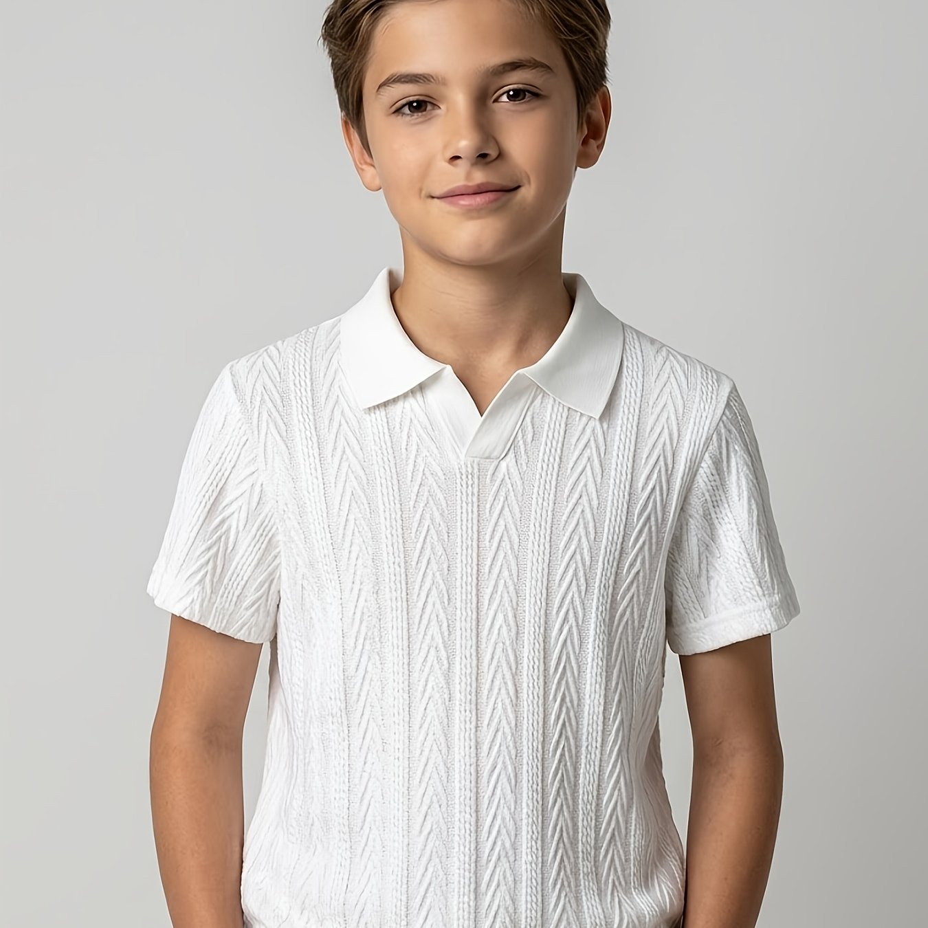 Image of Boys' Summer Short-sleeve Shirt, Youth Casual Business Knit Short Sleeve, Preppy Style Shirt, Boys' Top