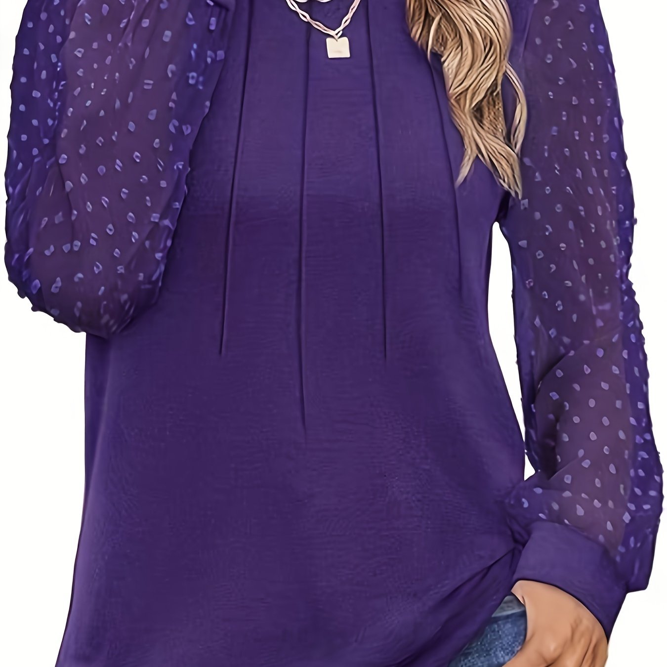 Image of Plus Size, Women's Plus Size Long Sleeve Blouse - Elegant Maroon Top With Lace-likehem, Curved Hem Formal & Everyday Shirt For Women, P0036, Versatile Fashion, Sophisticated Weave