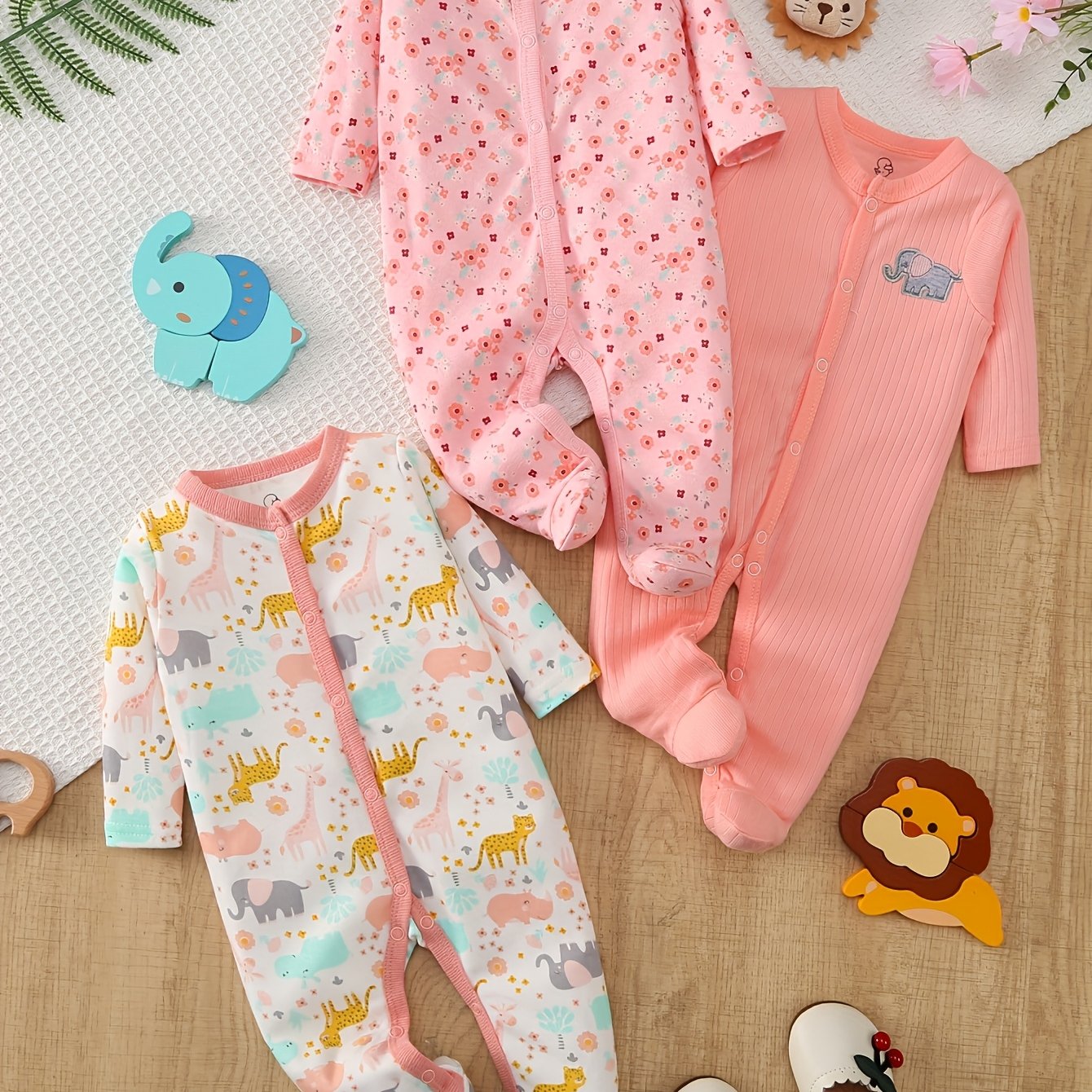 TEMU 3pcs Long-sleeved, Tight-fitting, Baby Girls' Tight-fitting Clothes, Cartoon Animation Prints, Outdoor Suitable , Children's And Baby Clothing