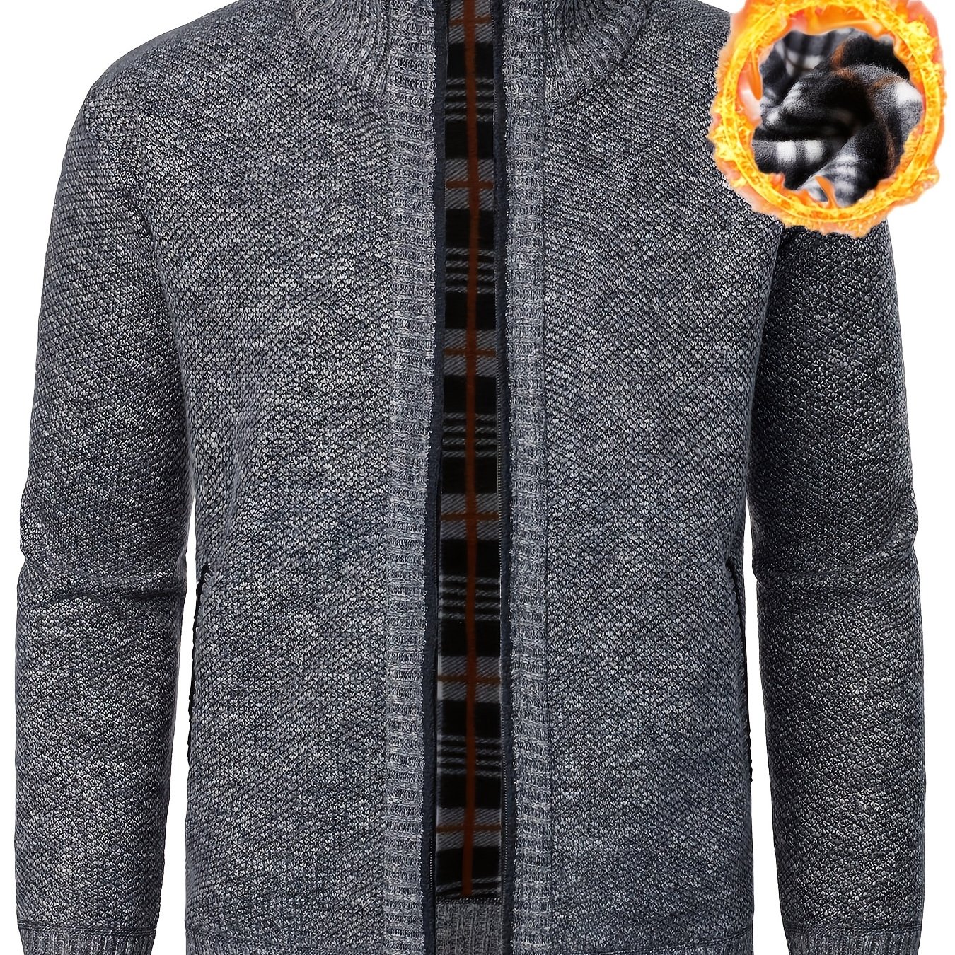 TEMU Men's Knitted Sweater Collar Zipper Casual Jacket, Men's Regular Version Slightly Elastic, Solid And Winter Jacket, With Zipper Details