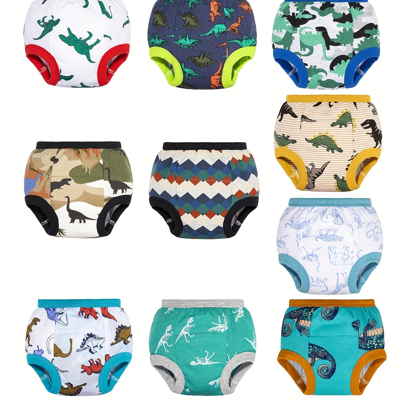 TEMU 10pcs Boys' 100% Cotton Potty Training Pants With Dinosaur - Absorbent Underwear Suitable For Boys, Non-sheer, Hand Washable, - Training Pants