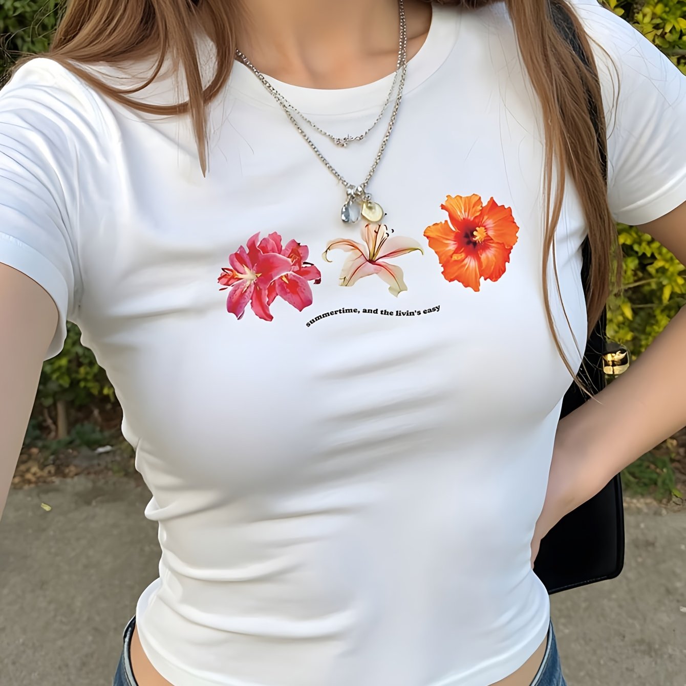 TEMU European And American Instagram-style Single-piece , Girly And Fashionable Women's T-shirt. Fresh And Sweet, With A Casual Girly Vibe. Features