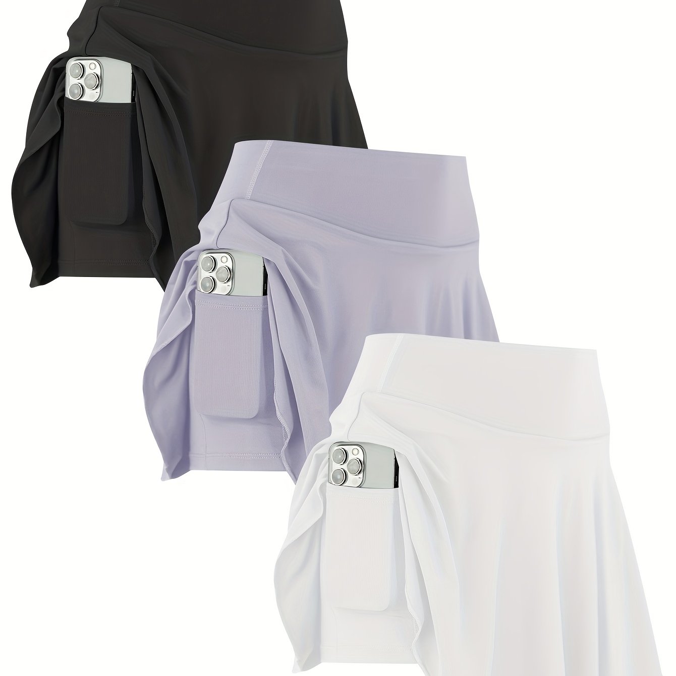 3pcs Women's Tennis Golf Skirt With High Waistband And Pockets, Suitable For Sports Skirts, Running, And Pickleball