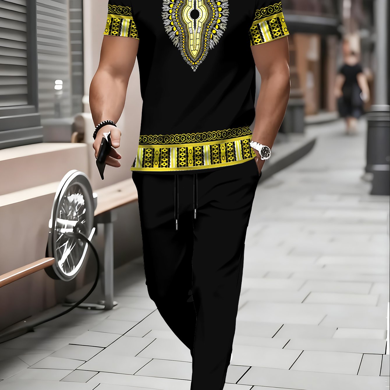 TEMU Men's Short Sleeve Long Pants Set, Round Neck T-shirt And Comfortable Long Pants Matching, Suitable For Spring, Summer, And Autumn Indoor And