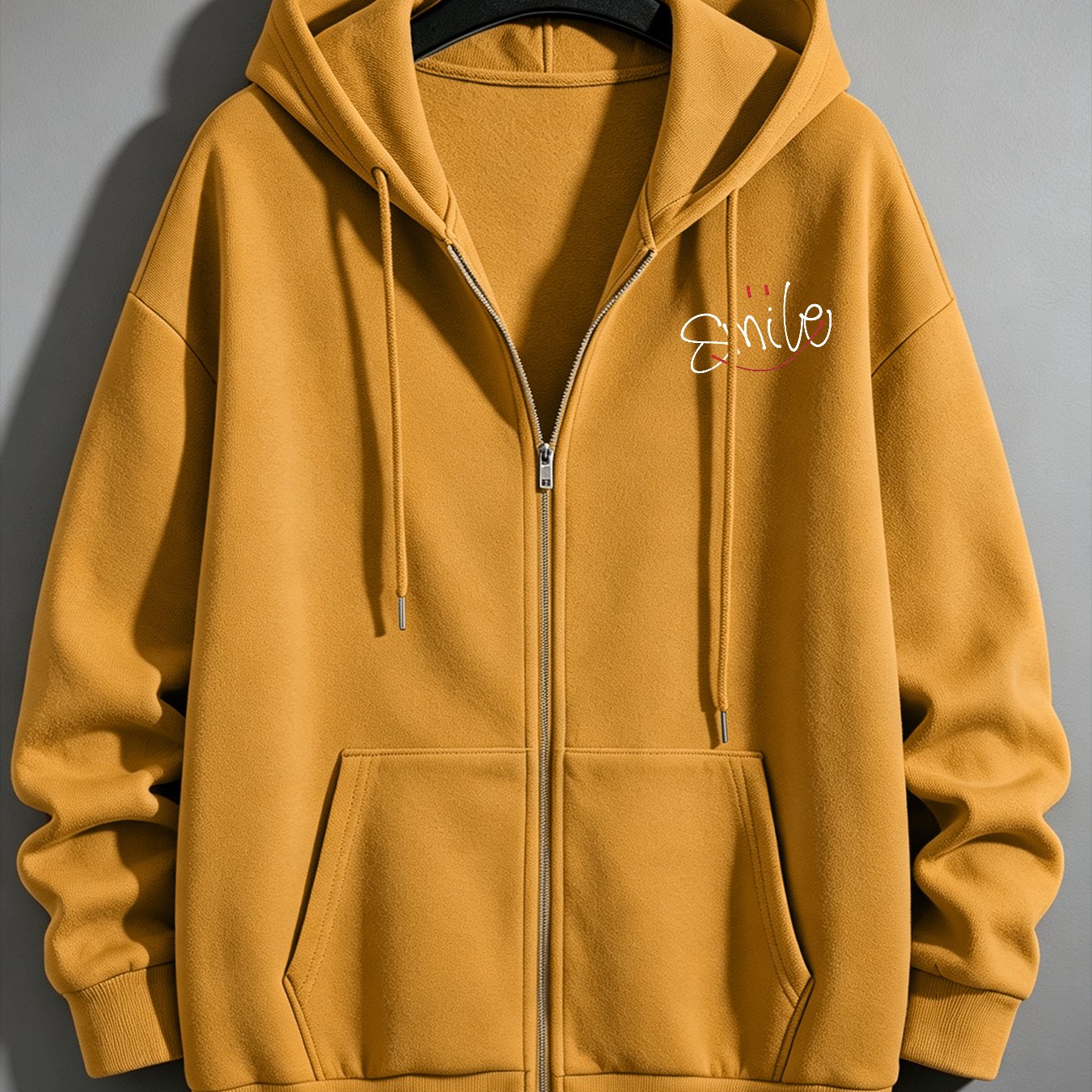 Image of Autumn Zip-up Hooded Sweatshirt Men's Cotton Lightweight Jacket With Abstract Red And Print Street Style, Loose-fitting Long Sleeve Casual Coat, Local Warehouse Shipping