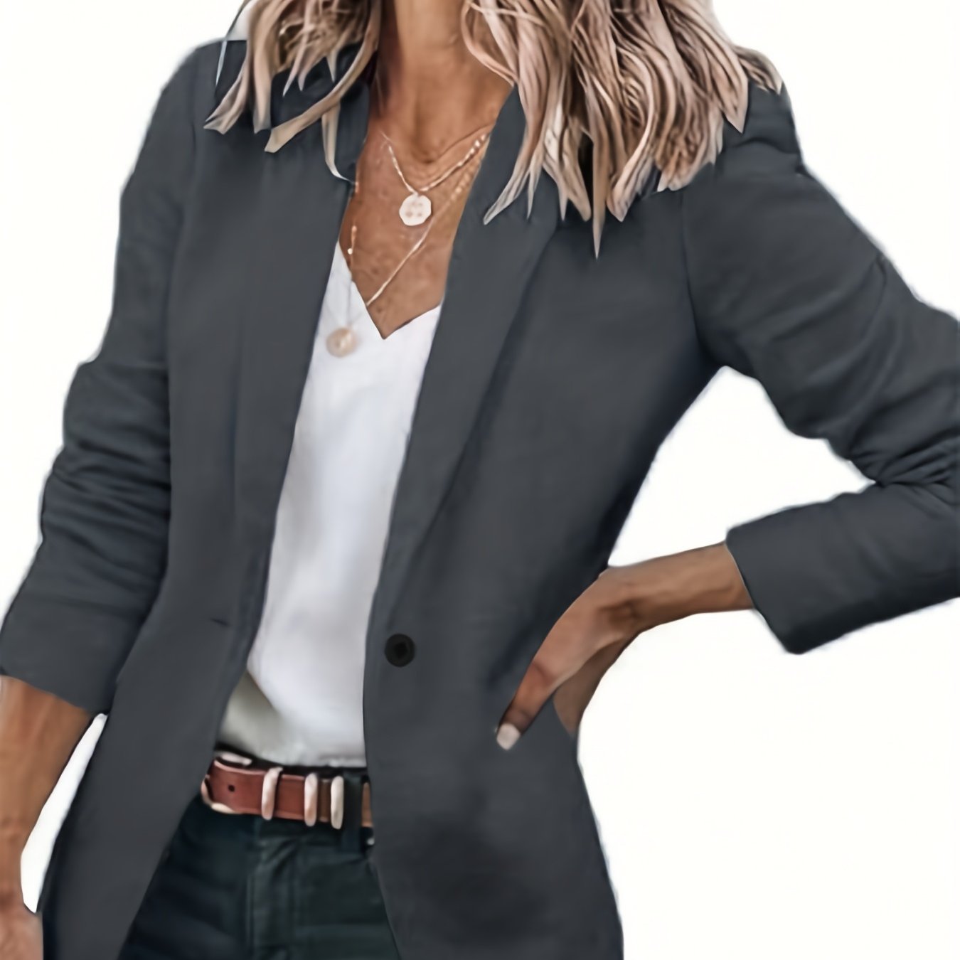 E-shop Europäische und amerikanische Herbst- und Wintermode, elegante Damenanzugjacke mit Revers und Ein-Knopf-Design, schlanke Damenjacke