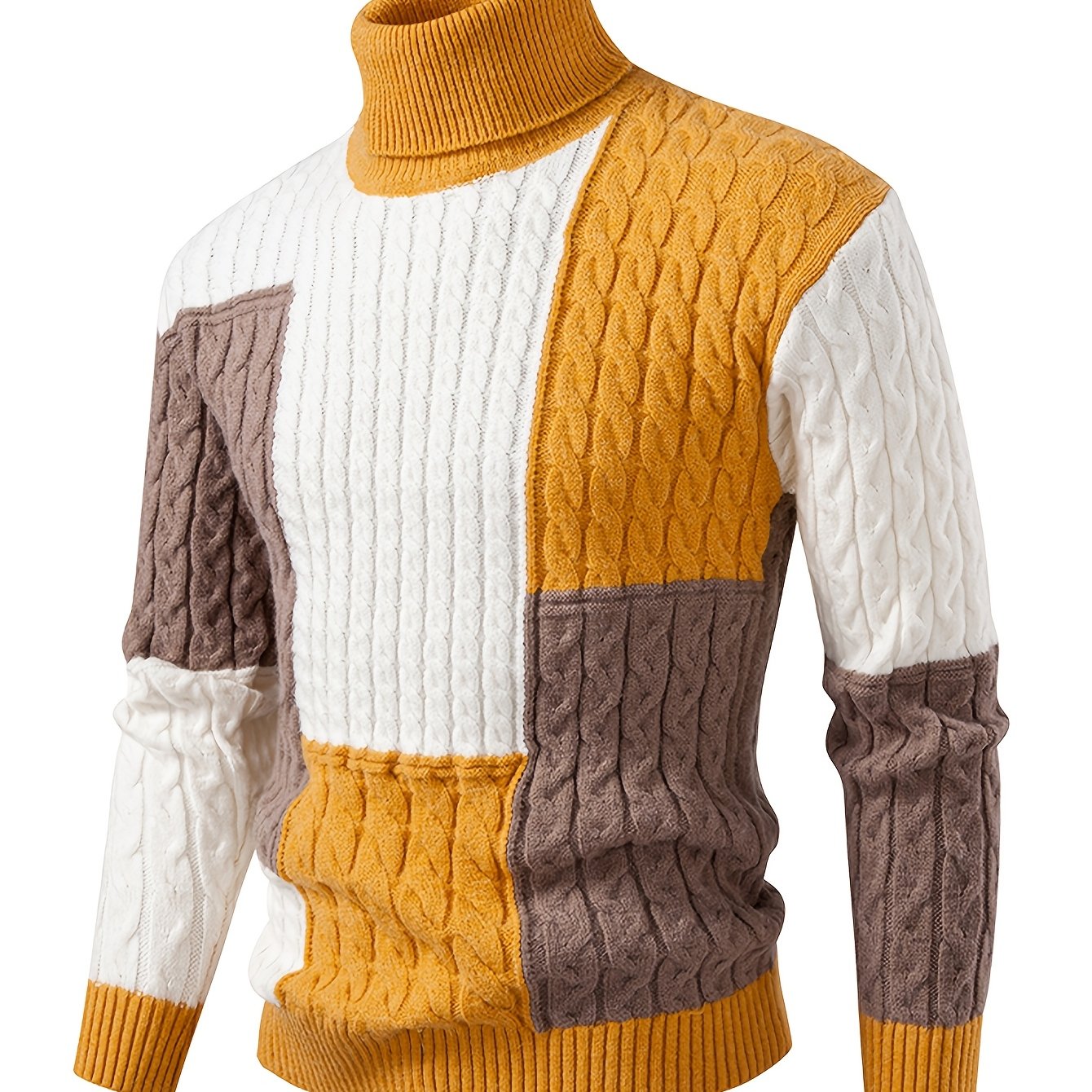 TEMU 2026 Autumn/winter 's Fashion Splicing High Collar Knitted Warm Sweater