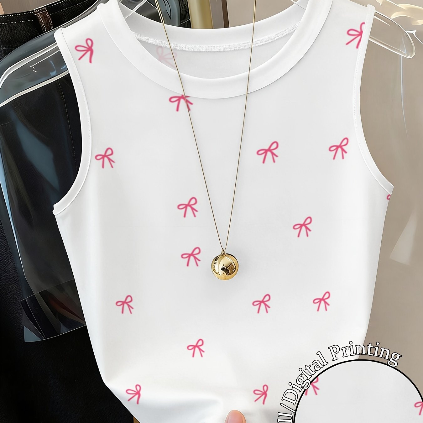 TEMU Y2k Sleeveless Crop Tank Top Women, Printed Crew Neck Slim Fit Summer