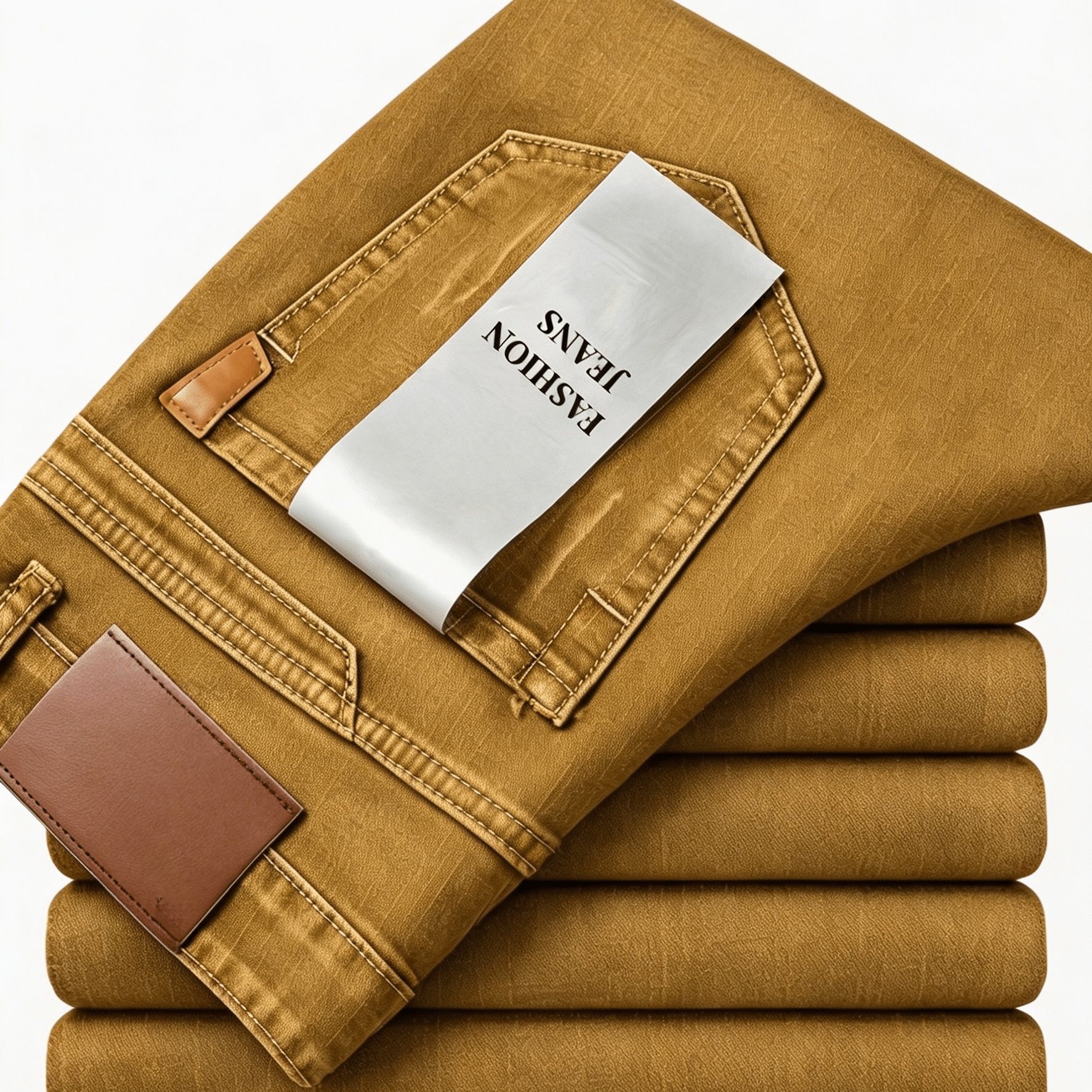 TEMU Straight Leg Jeans, Regular Fit Stretch Khaki Brown Washed Denim Trousers, Semi-formal Business Casual Jeans For Work, Office & Daily Wear, Fall
