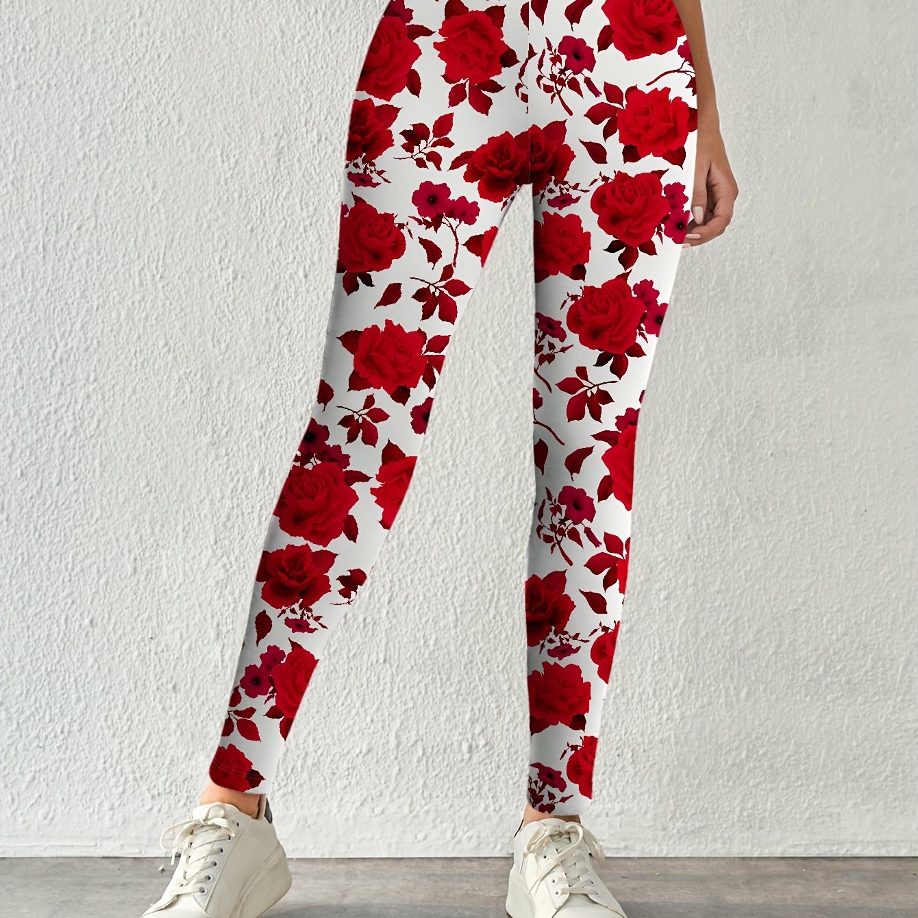 TEMU Women's Rose Print Leggings - High-quality, , And Comfortable With Patterns