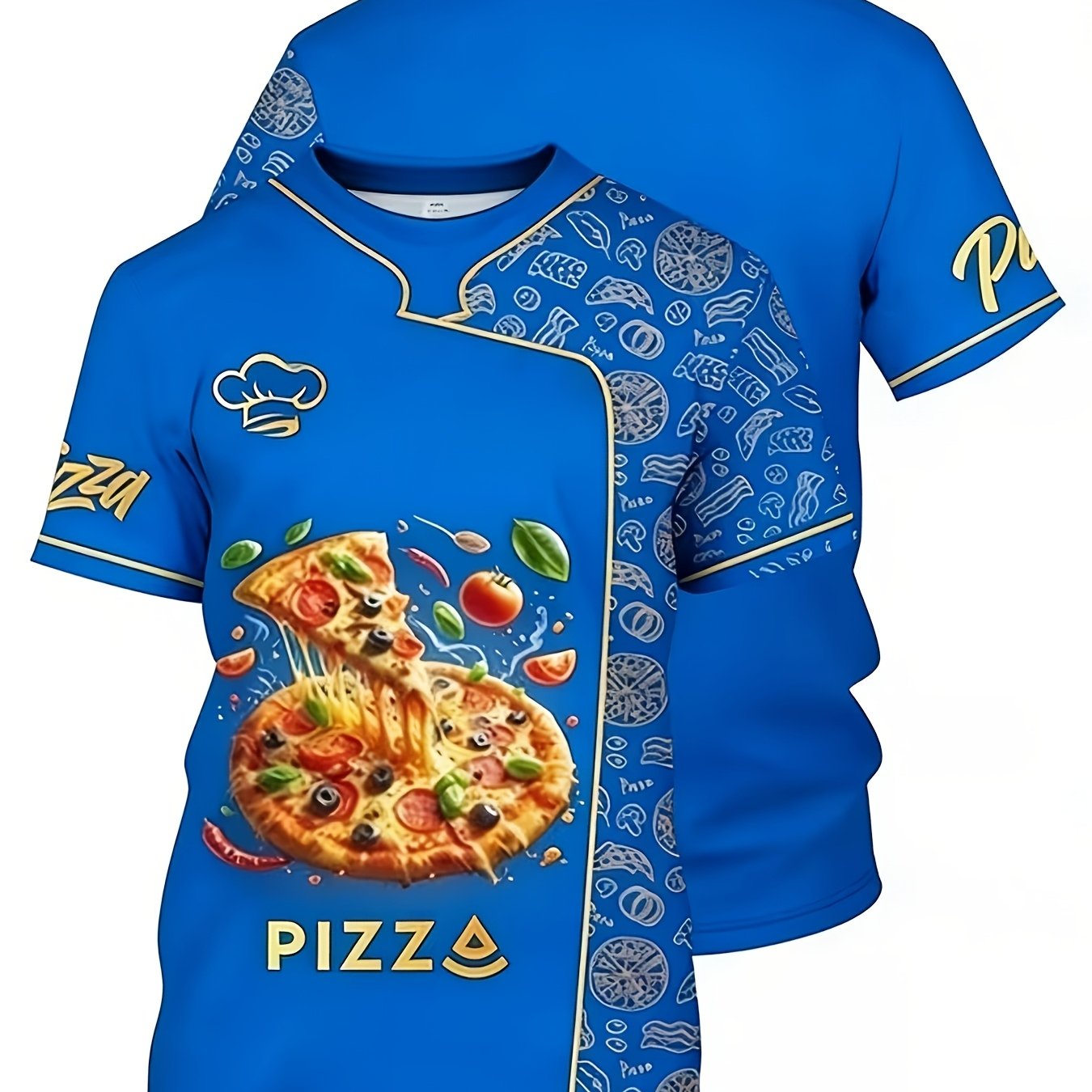 TEMU Men And Women Summer Printed T-shirt, Pizza Topping , Comfortable Breathable Round Neck Top, Perfect Gift For Cooking Events And Pizza Lovers