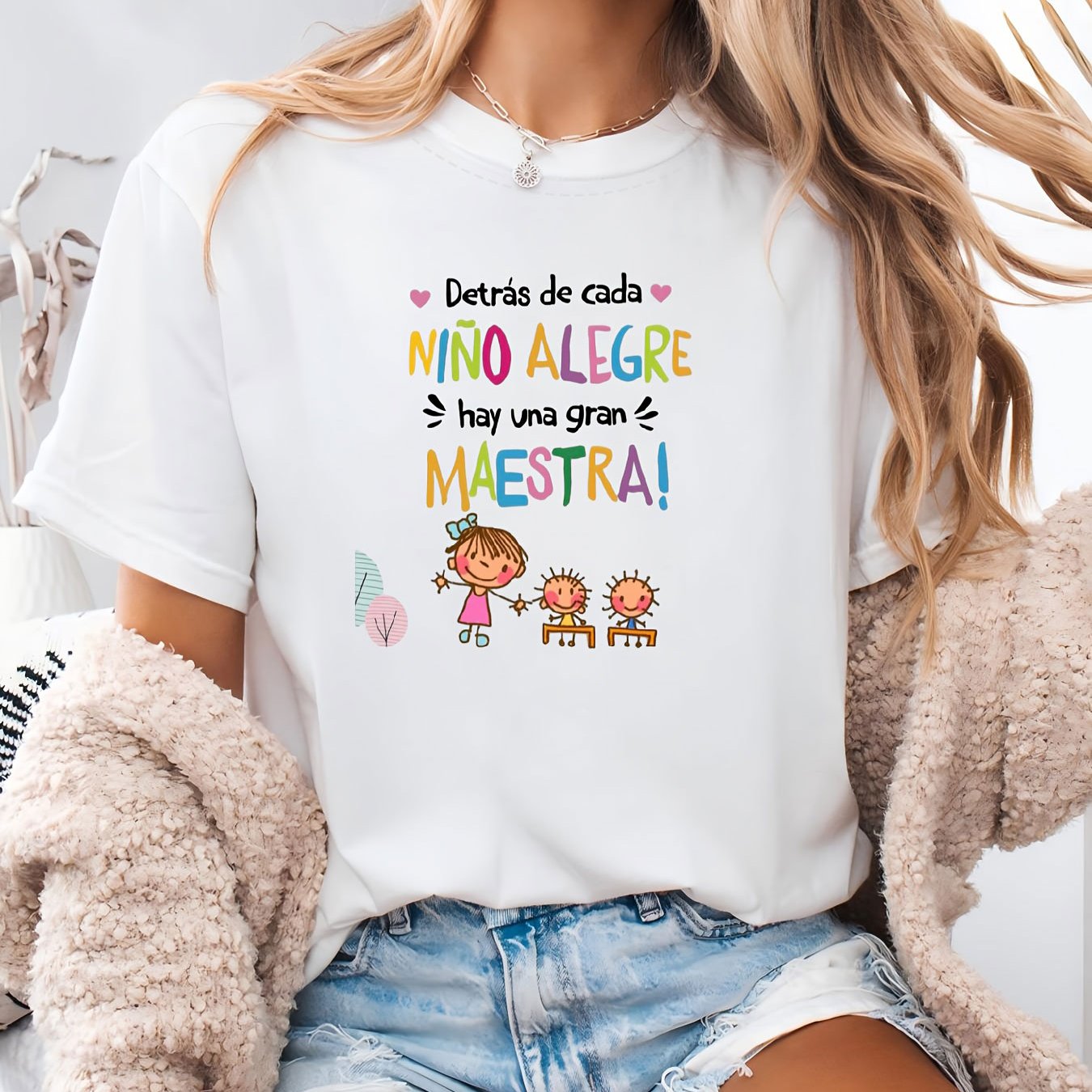 TEMU Camiseta para mujer profesora de español - "Detrás de hay una gran " - Top de manga corta y cuello con en español, blusa casual de verano para