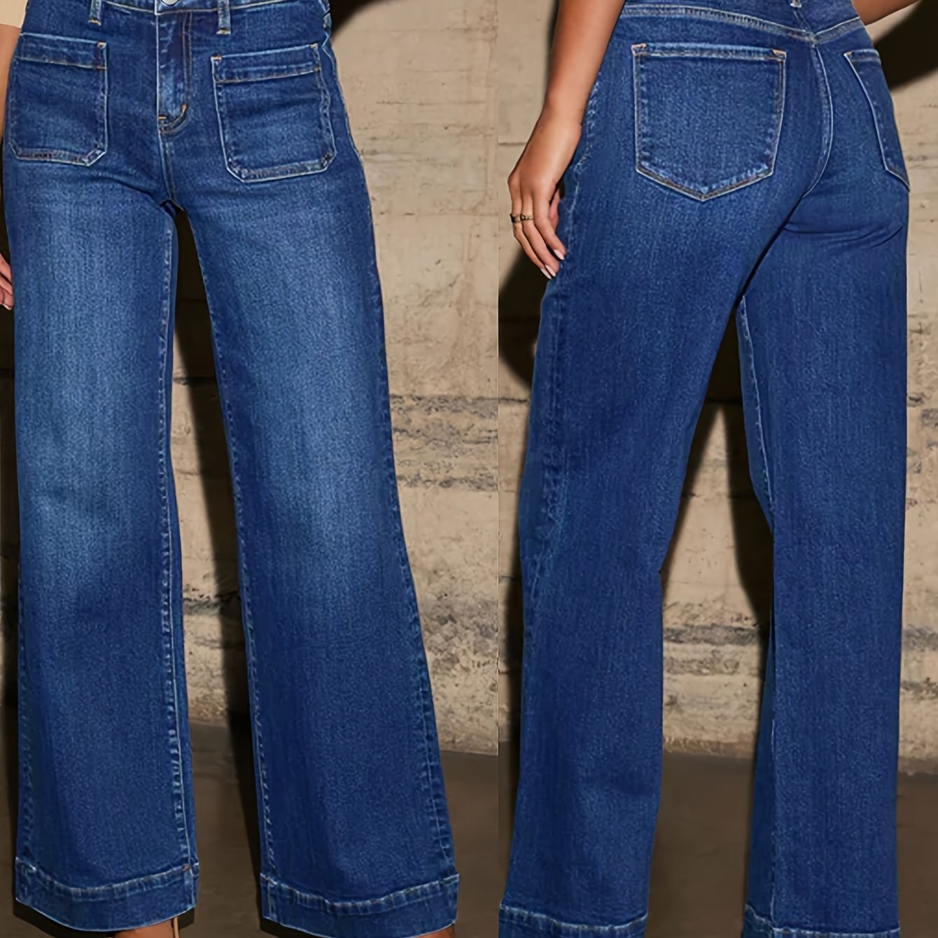Image of F1136-women's Classic Washed Straight Leg Jeans - Loose Fit High Waist Denim Pants With Stretch, Button Fly & Stylish Pockets, Soft Breathable Casual Trousers For Daily Wear Denim Jeans