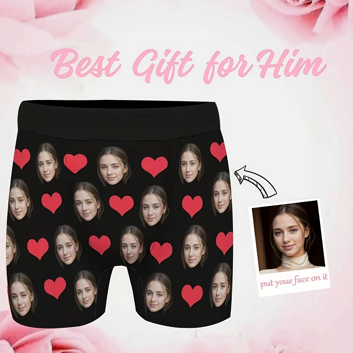 TEMU Latest Custom Face 's Boxer Briefs Character Personalized Pants Gift For Boyfriend And Husband, Photo Customization, Valentine's Day Gift