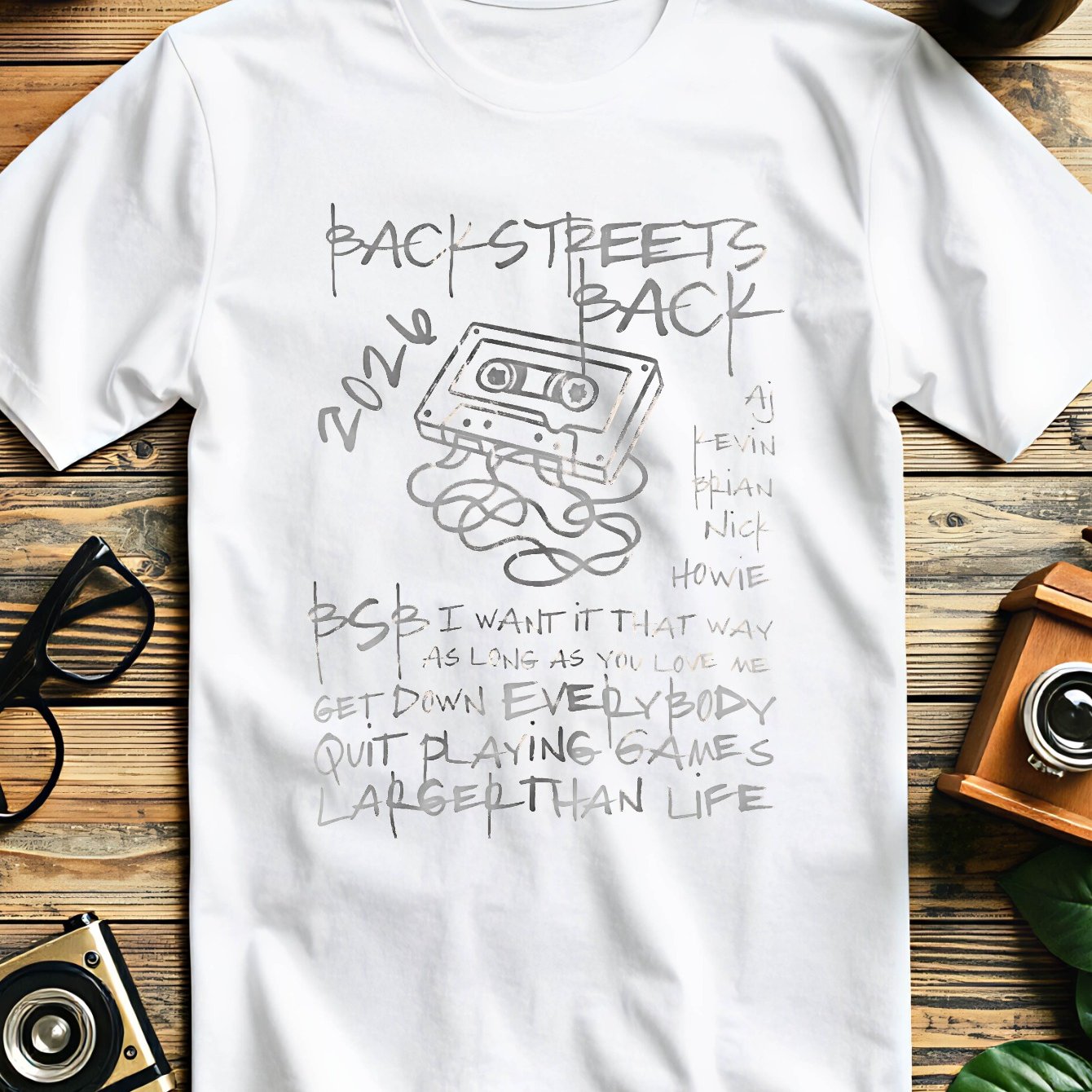 Unisex T-shirt Backstreet's Back 2026 Cassette Sketch Graphic T-shirt Hand Drawn Track List With Aj Howie Names