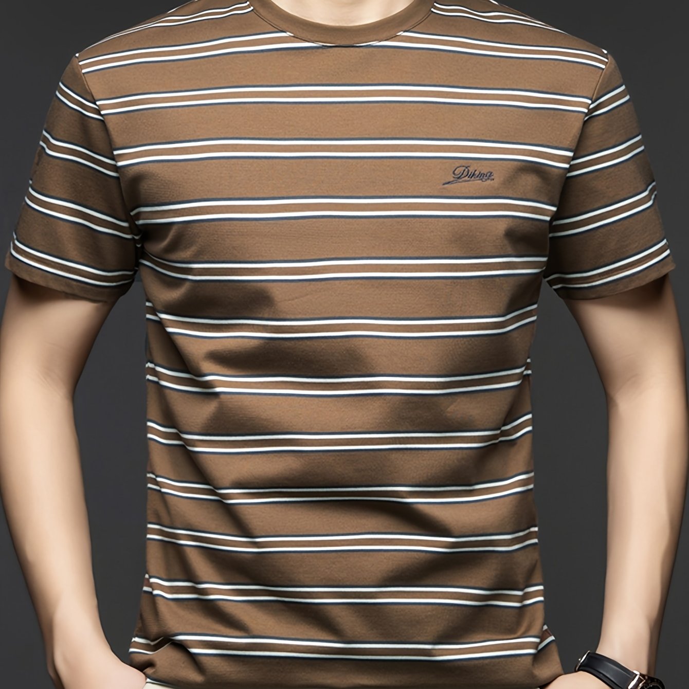 TEMU 2025 Summer New Striped Round Neck T-shirt Fashion Casual All-match Breathable Comfortable Men's Short Sleeve - Sinbos
