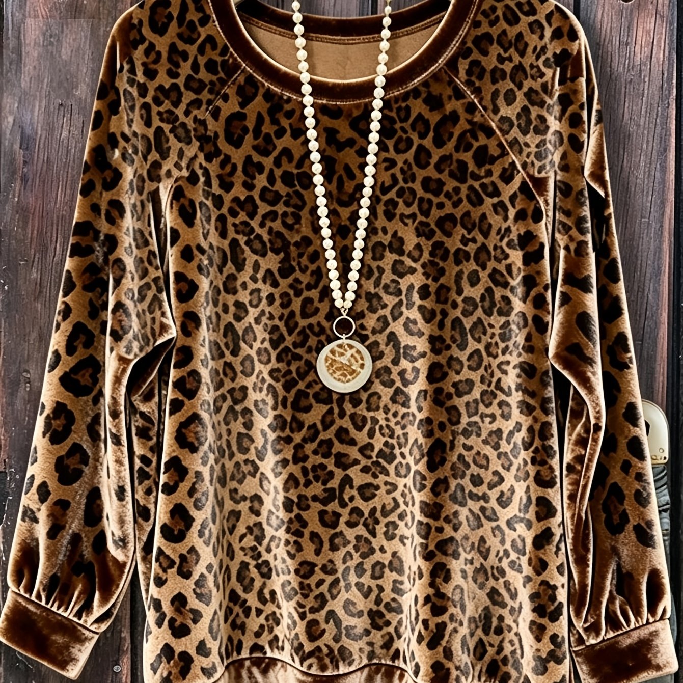 TEMU T-shirt sweatshirt en velours à manches longues et imprimé léopard