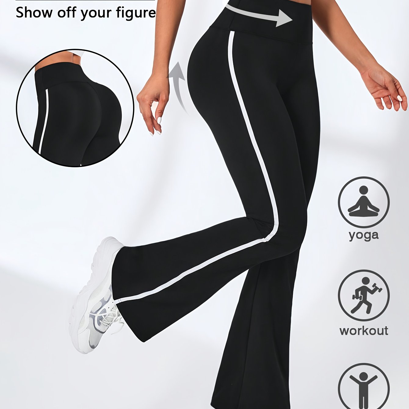 TEMU Women's Casual Breathable Soft High-waist Stretchy Loungewear Pants - Simple Side Stripe Elastic Comfortable Casual Women's Flared Pants, Solid