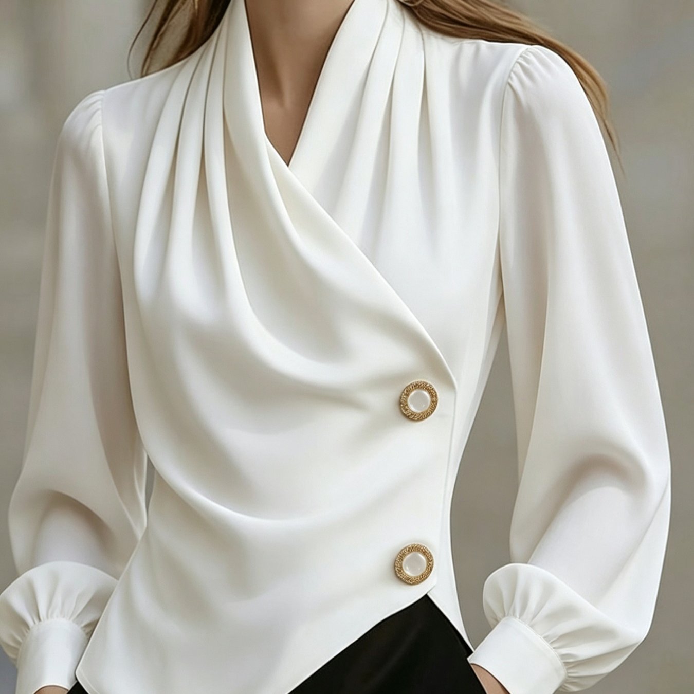 TEMU Simple, Elegant, And Sophisticated Irregular Hem V-neck Long Sleeve Top With Neckline , Women's Clothing [bzra]