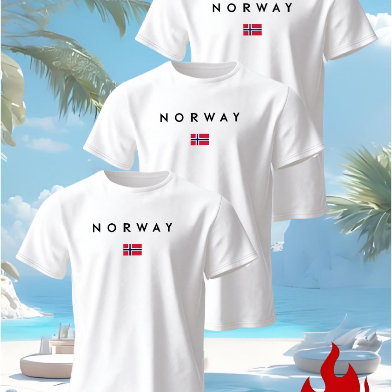 TEMU [3pcs Set] Summer Comfortable Breathable Men's Short Sleeve T-shirt | Men's Round Neck Short Sleeve | , Chest Printed "norway" Pattern, Modern