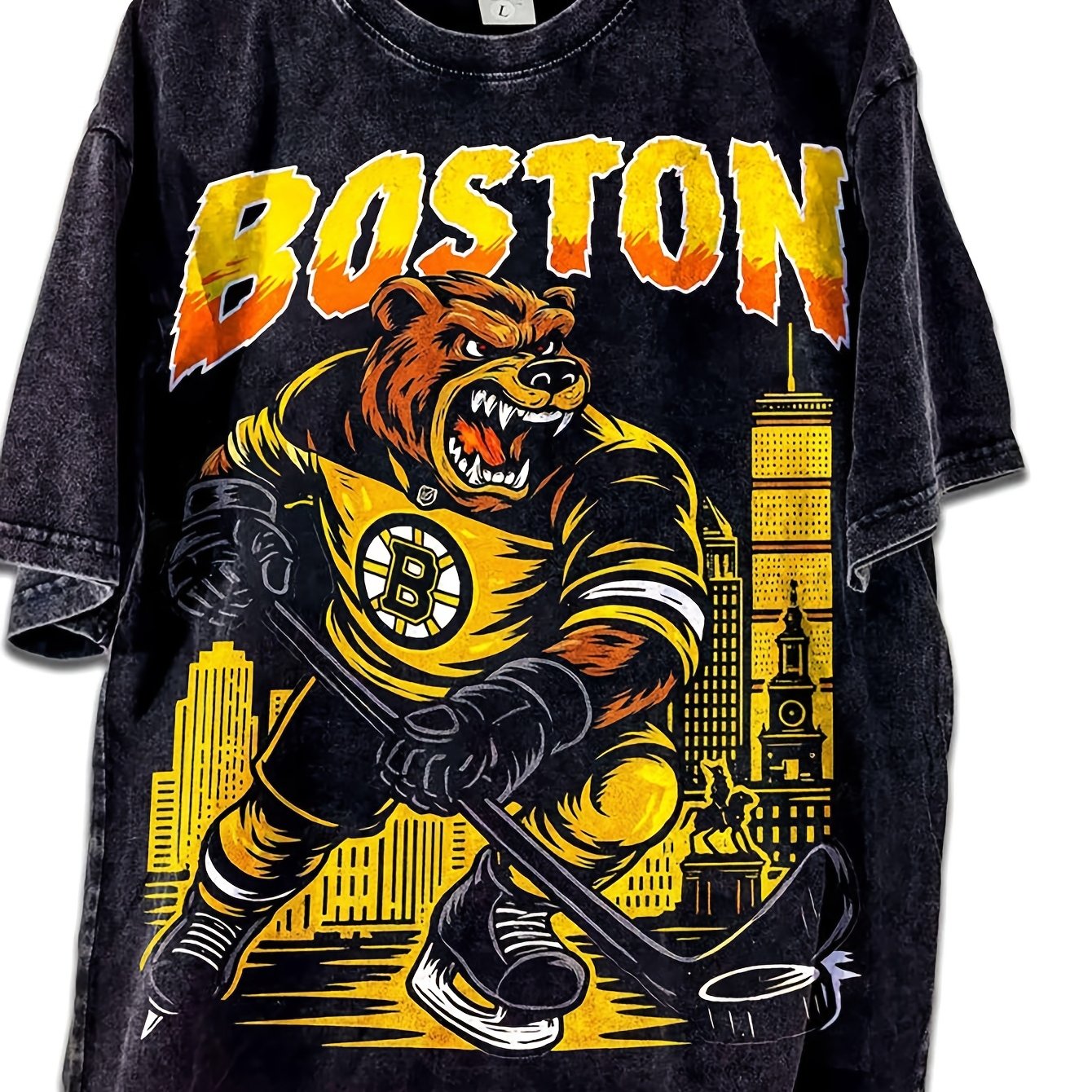 TEMU Vintage Boston Hockey Acid Wash Hoodie Hockey Acid Wash Tshirt Unisex Shirt Washed Apparel Sweatshirt Gift For Him Gift For Her