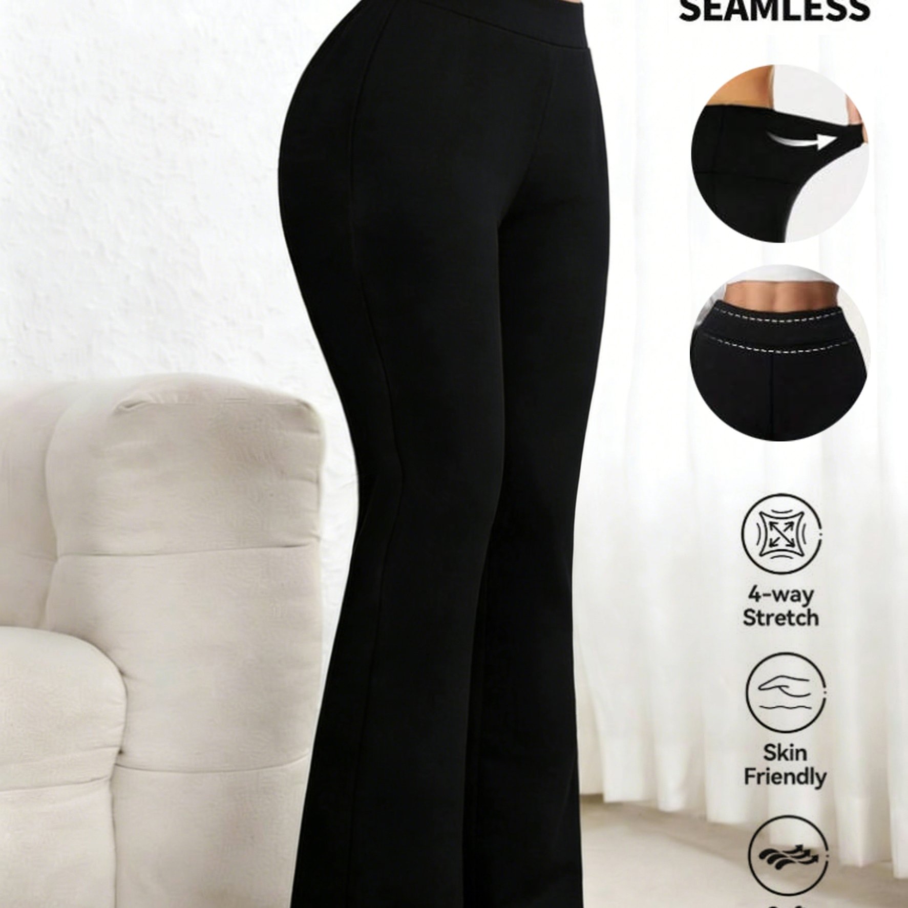 TEMU Pantalones Acampanados de Cintura para Mujer con Control de Abdomen - Leggings Elásticos con Cintura Elástica, Largo Completo Ideal para