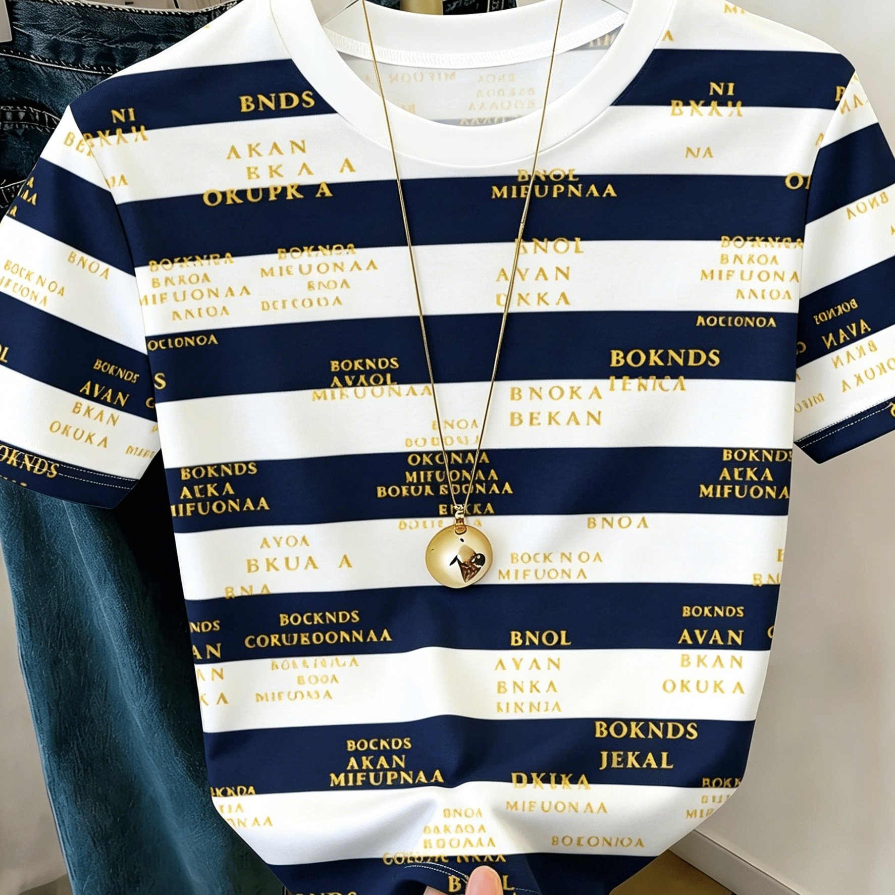 TEMU Women's Striped Letter Print Crew Neck Top, Trendy And Versatile Casual Daily Wear