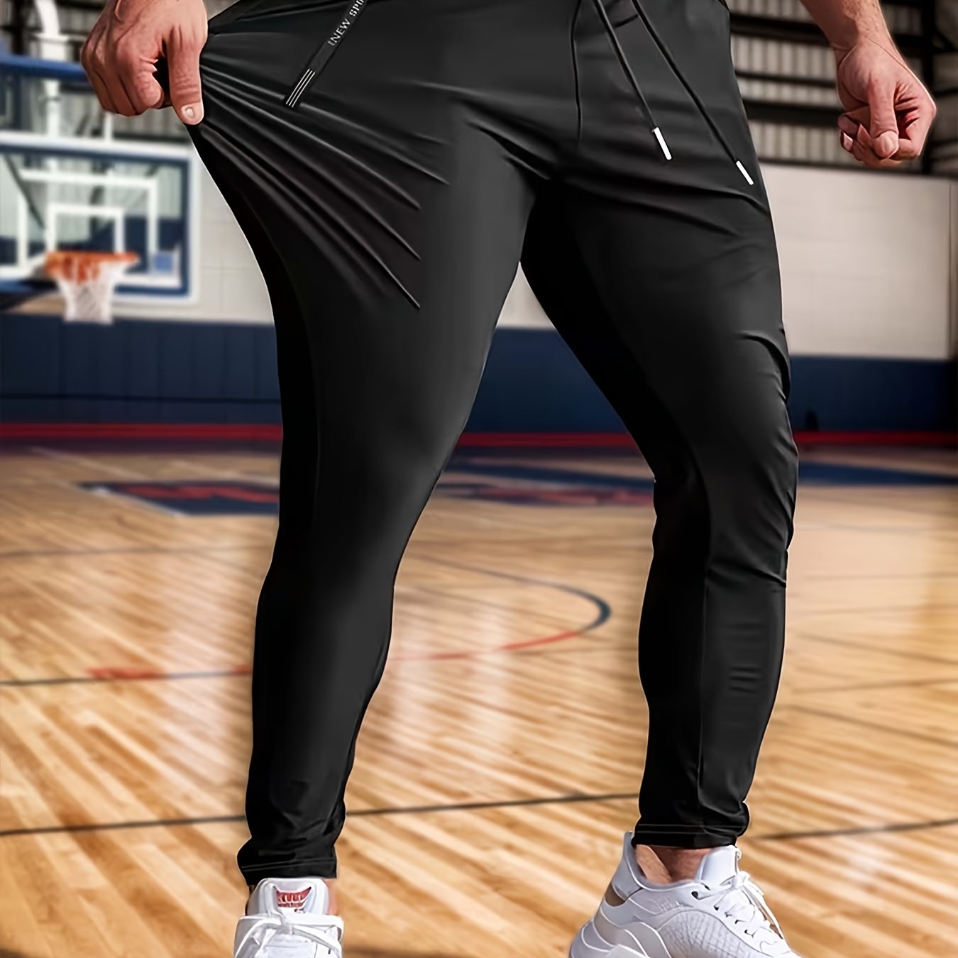TEMU Men's Lightweight Casual Sports Pants For Spring, Autumn, And Summer, Featuring A Drawstring Waist And Zippered Pockets, Ideal For Fitness And