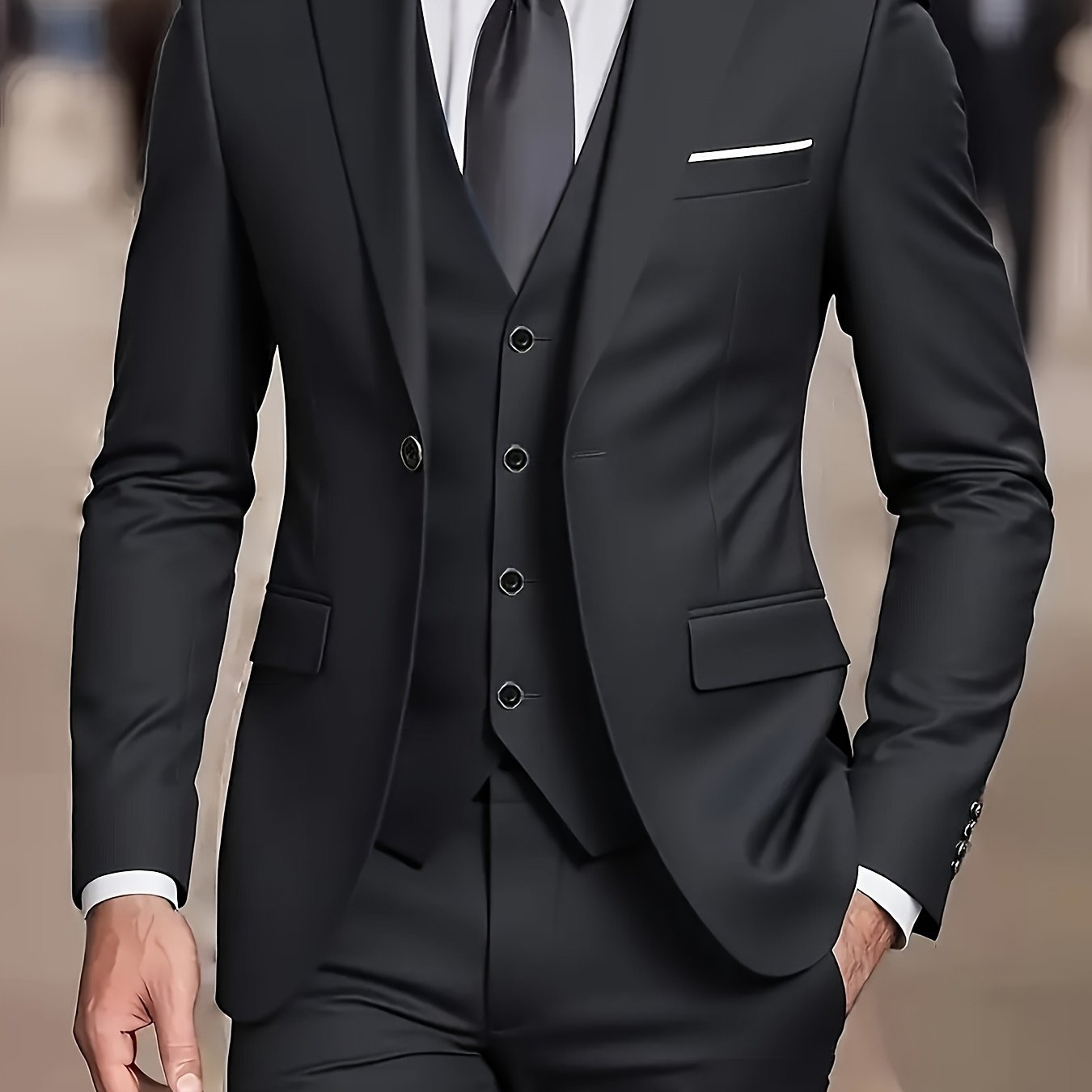 TEMU Men's 3pcs Suit, Blazer, Vest And Trousers, Fashionable And Premium