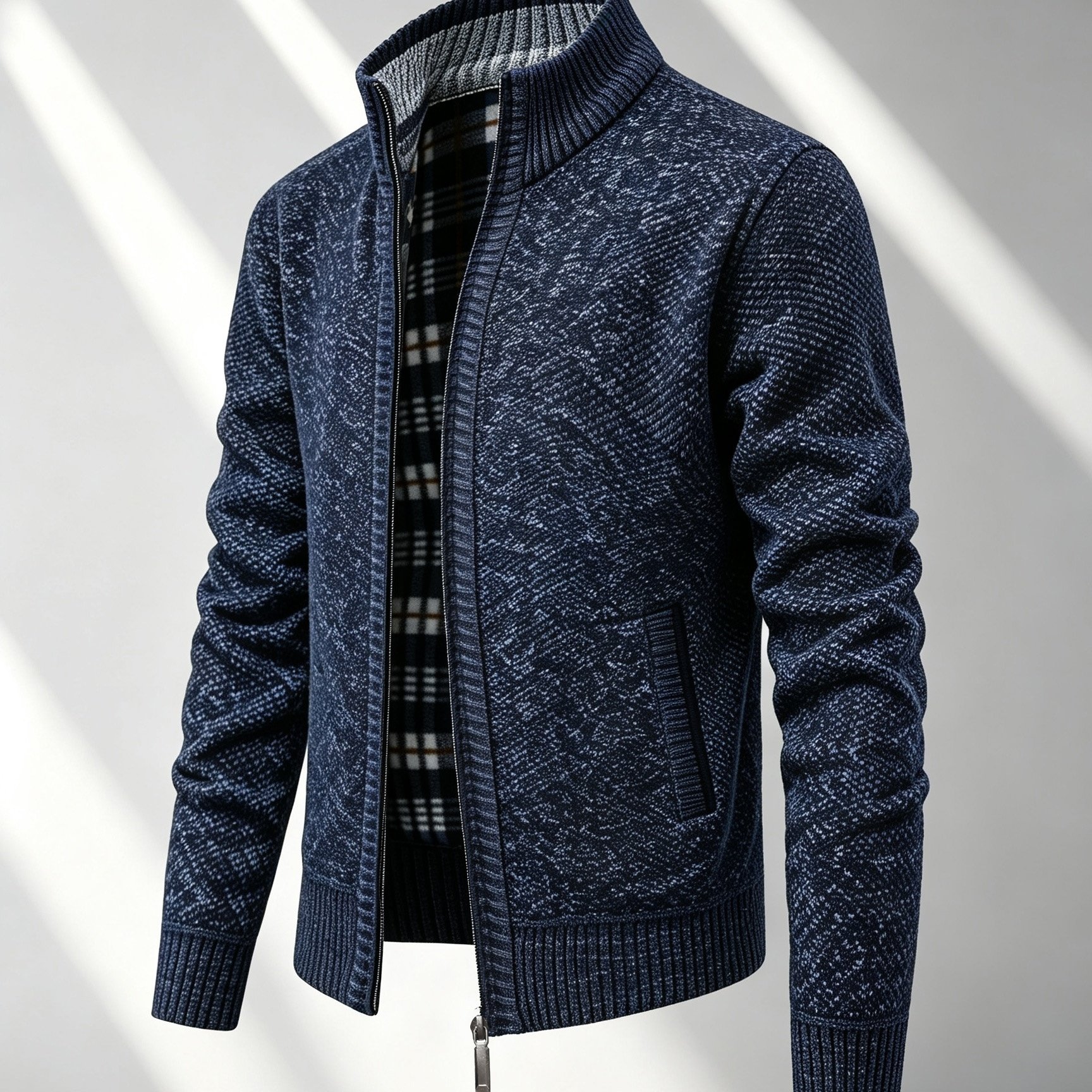TEMU Men's Thick Mixed Color Knit Cardigan, Collar With Insulated Lining, Autumn/winter Business , Perfect Gift For Christmas And Thanksgiving Winter