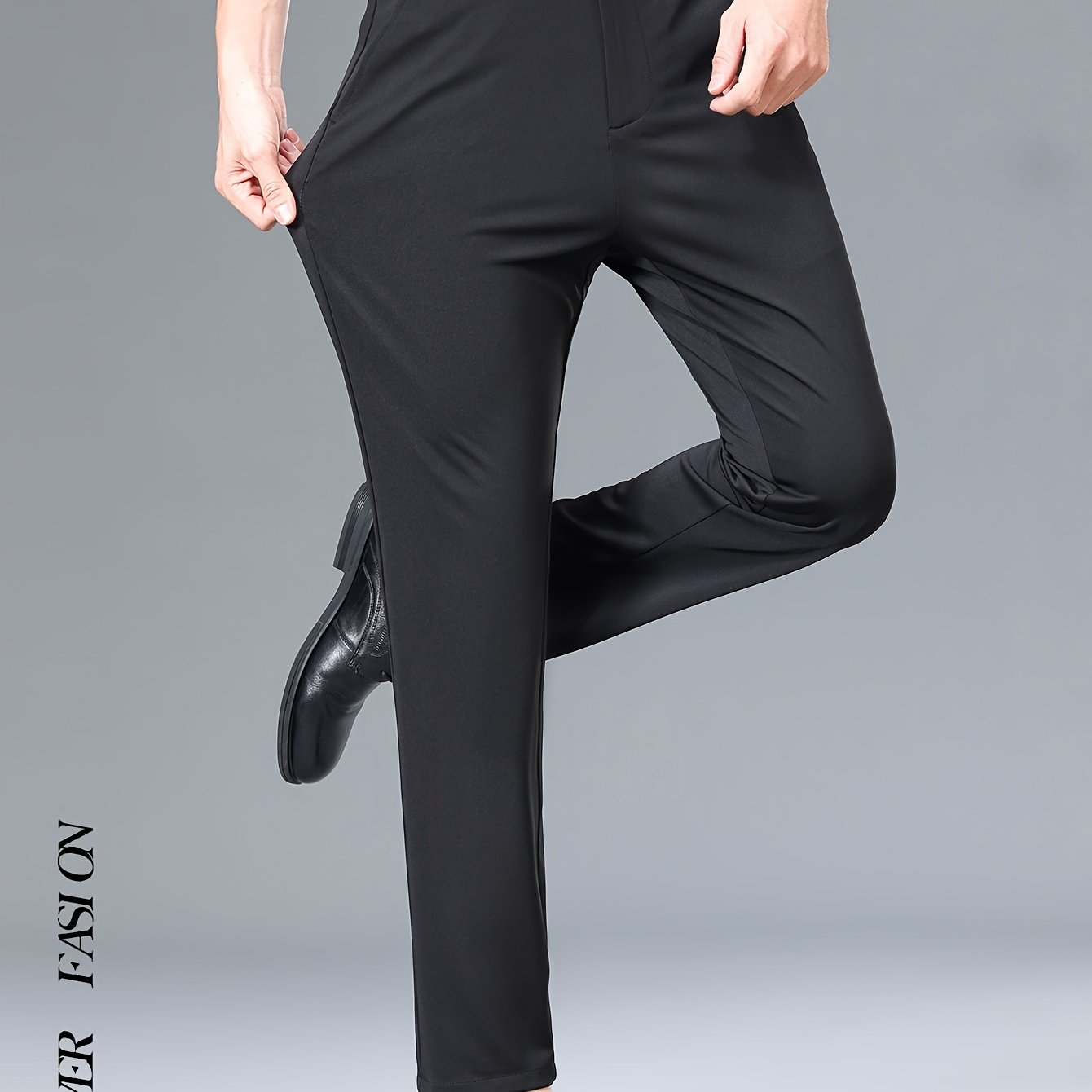 TEMU Men's Solid Suit Pants With Pockets, Casual Dress Pants For Summer Party Wedding Outdoor