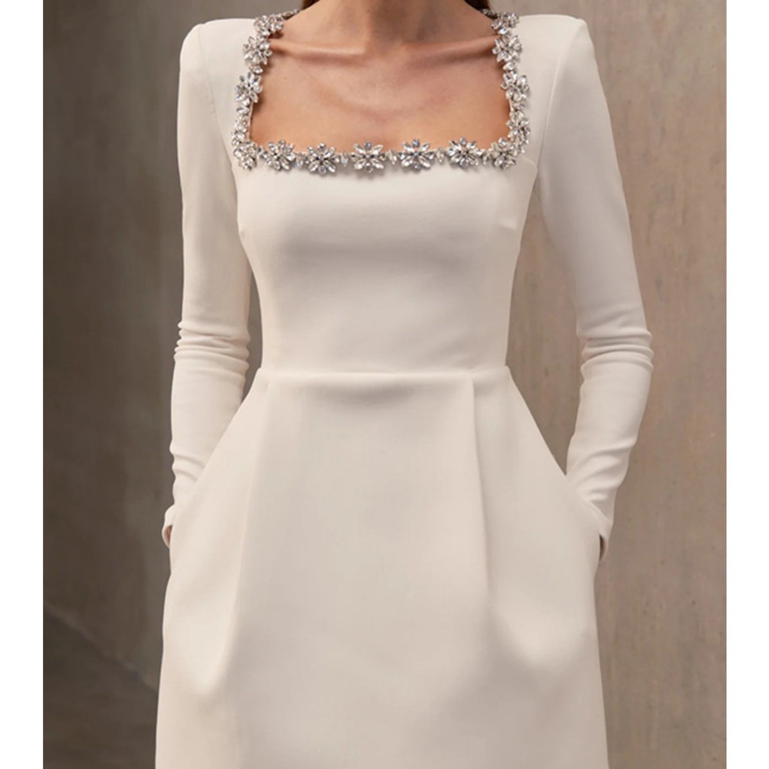 New Women's Clothing Temperament Elegant Square Neck Diamond-encrusted Short Velvet Dress