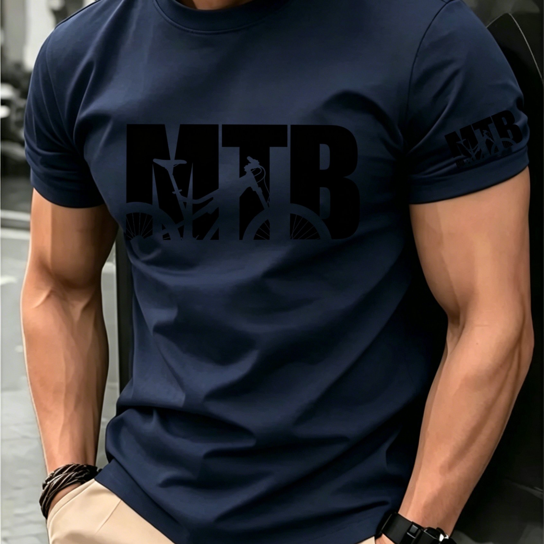 TEMU Men's Mesh Quick Dry T-shirt, Mtb Mountain Bike Print, Crew Neck, Breathable Casual Summer Sports Tee