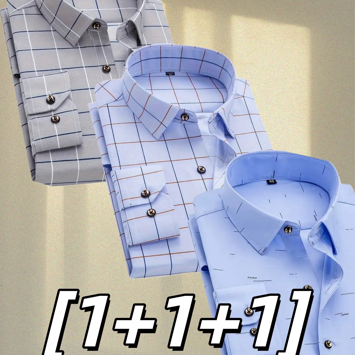 TEMU 1+1+1 Pack de Tres Camisas de Larga a Rayas para Hombre, Versátiles y Favorecedoras - Elegante Camisa Abotonada con Bolsillo en el Pecho, Tejido