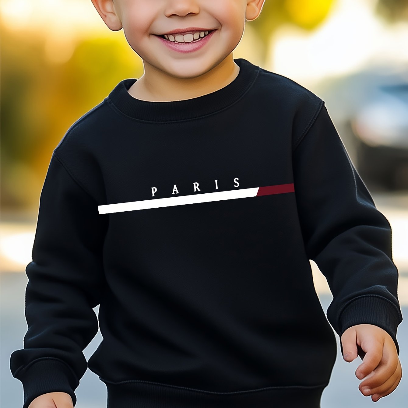 Image of Boys' Paris Letter Print Comfortable Creative Versatile Casual Spring/fall Sweatshirt