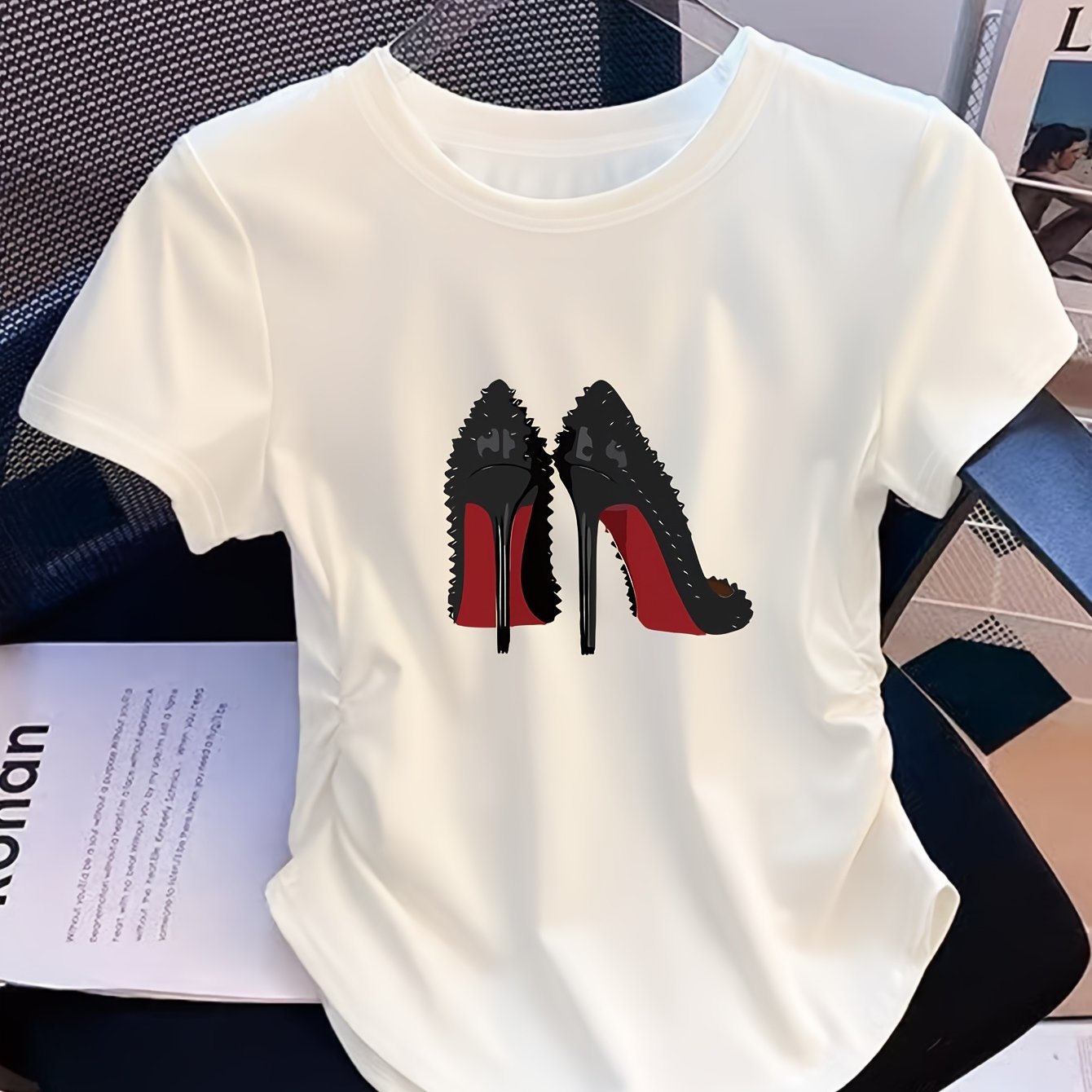 TEMU Newly Women's Waist Up Contraction Shows A Slim Figure, Elastic And Very Suitable For Casual Women's Modern Fashion Tops, Comfortable Printed