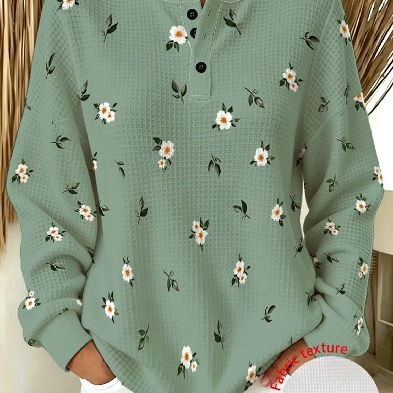 TEMU Plus Size Women's Fashion Sweatshirt, Exquisite Floral Pattern, Soft , Suitable For Daily Wear And Casual