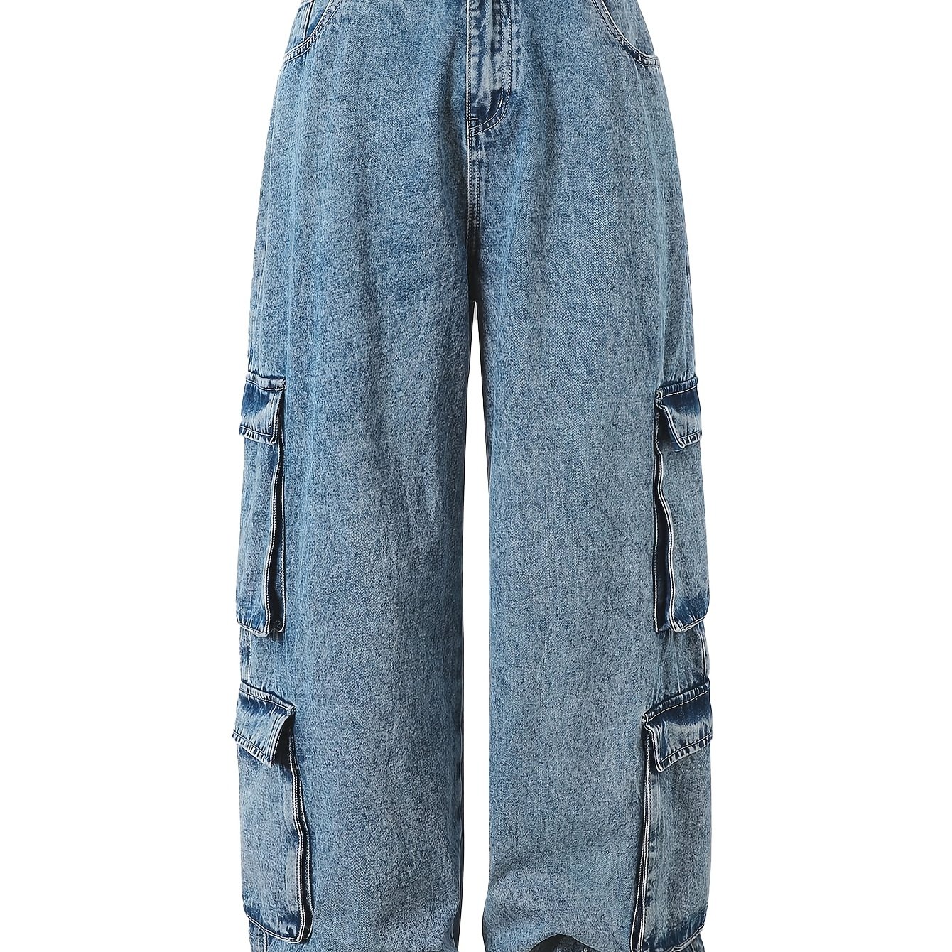 Plus Size Women's Cargo Pants, Denim Material, Wide Leg Design, Straight , Multi-, Style Women's Denim Pants