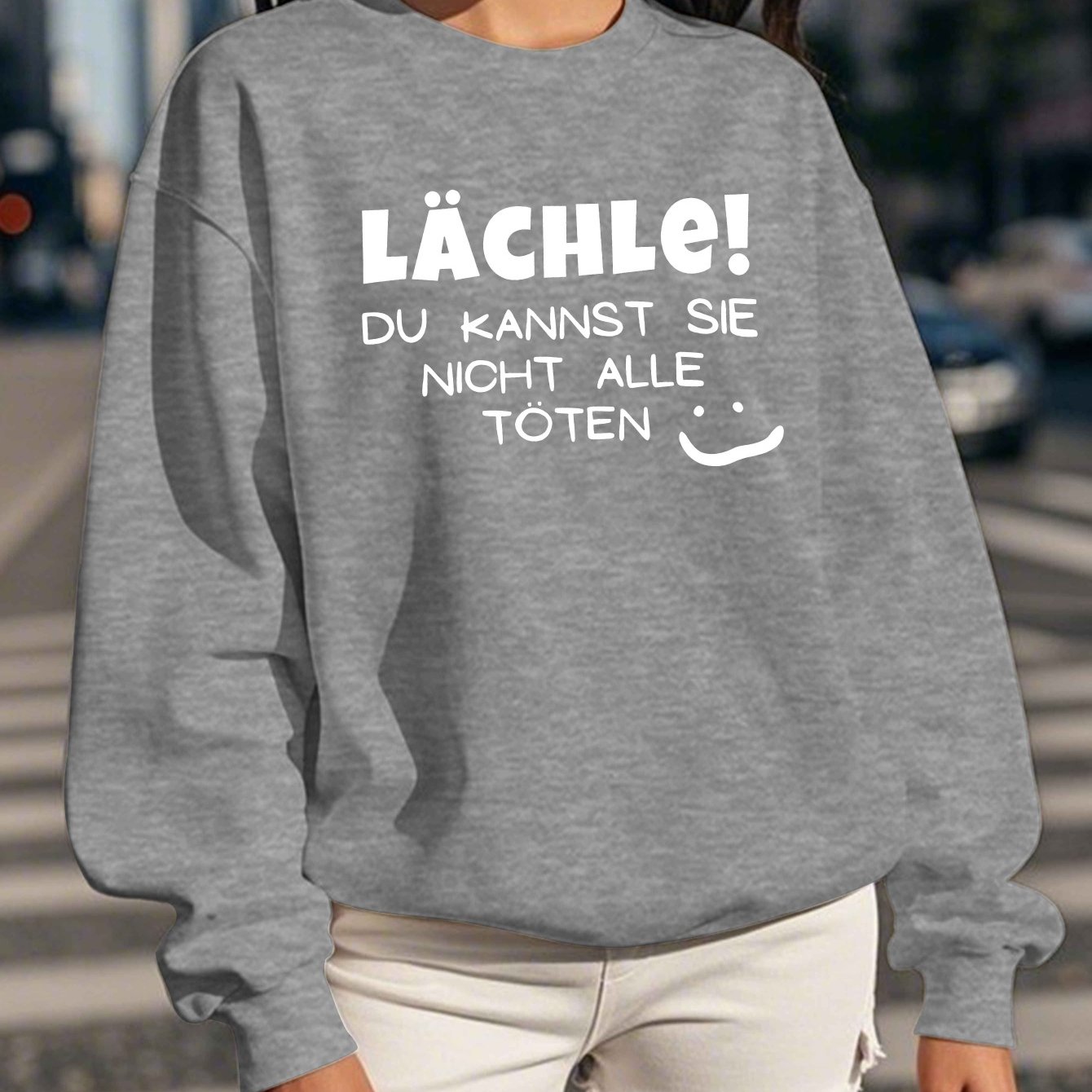 TEMU Geometric-pattern Funny German Women's Casual Crew Neck Sweatshirt, Non-elastic, For Fall/winter