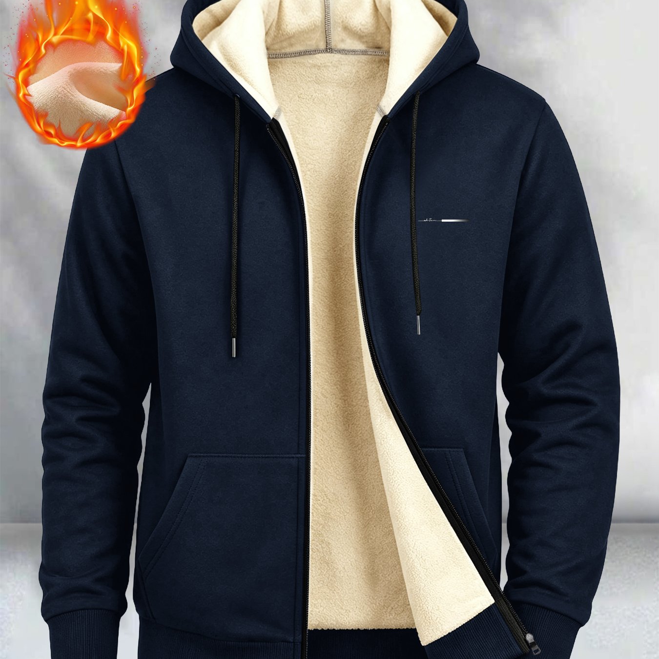TEMU Men's Thickened Fleece-lined Zippered Hooded Jacket, Easy , Outing Warm , Versatile Warm Fleece-lined Jacket